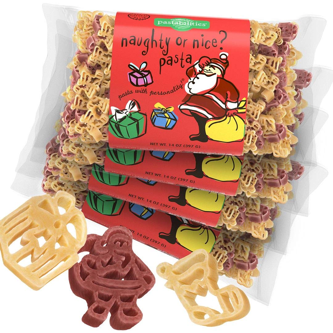Pastabilities Fun Shaped Pasta for Kids - Christmas - Naughty or Nice Holiday Theme, Non-GMO Natural Wheat and Vegetable Pasta, All-Natural, Kosher Certified, Made in the USA, (4 Pack, 14 Oz)