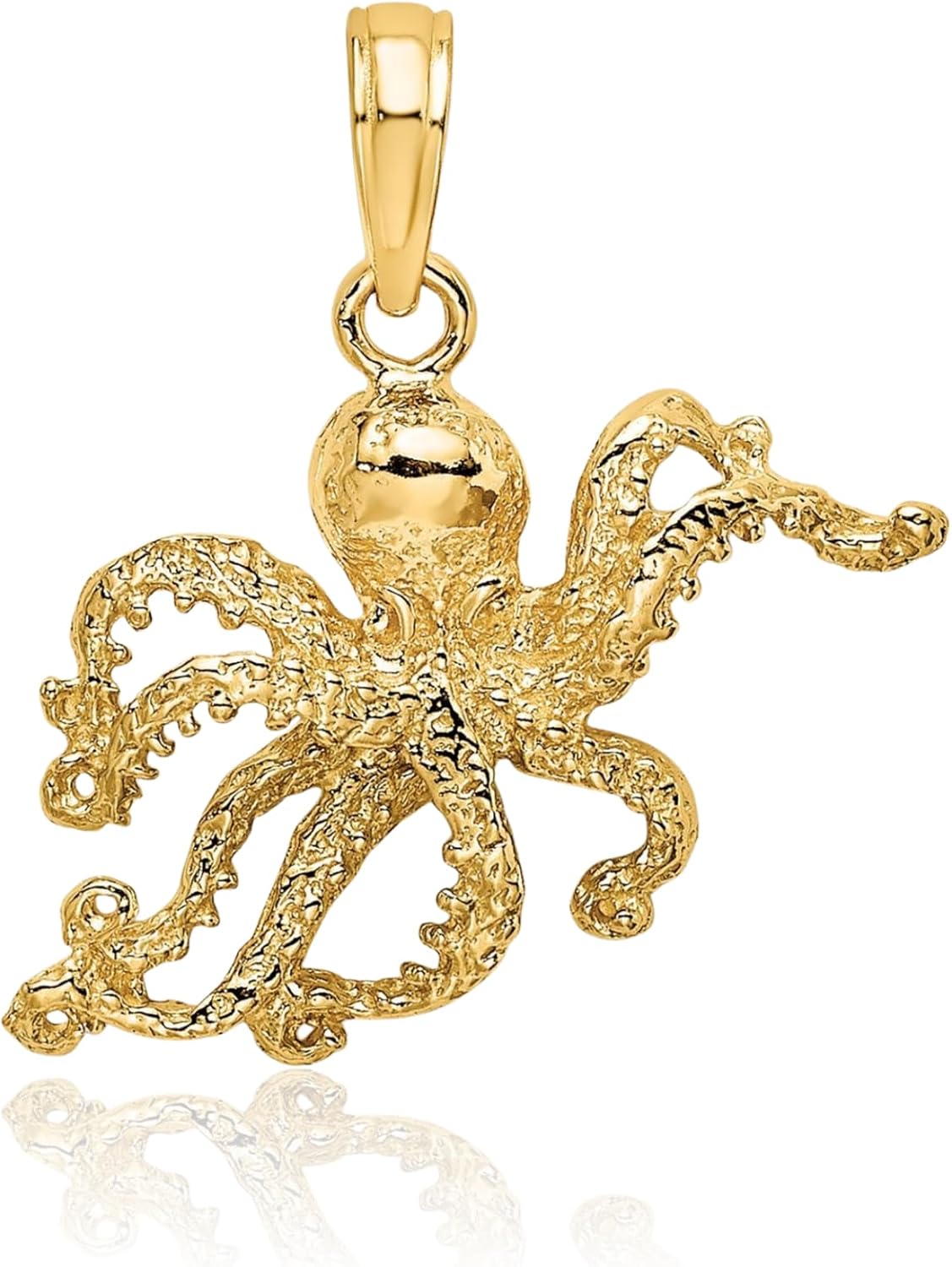 IceCarats 10K Solid Yellow Gold Small Octopus Pendant Necklace 15mm 5/8 inch Polished, Matte For Her