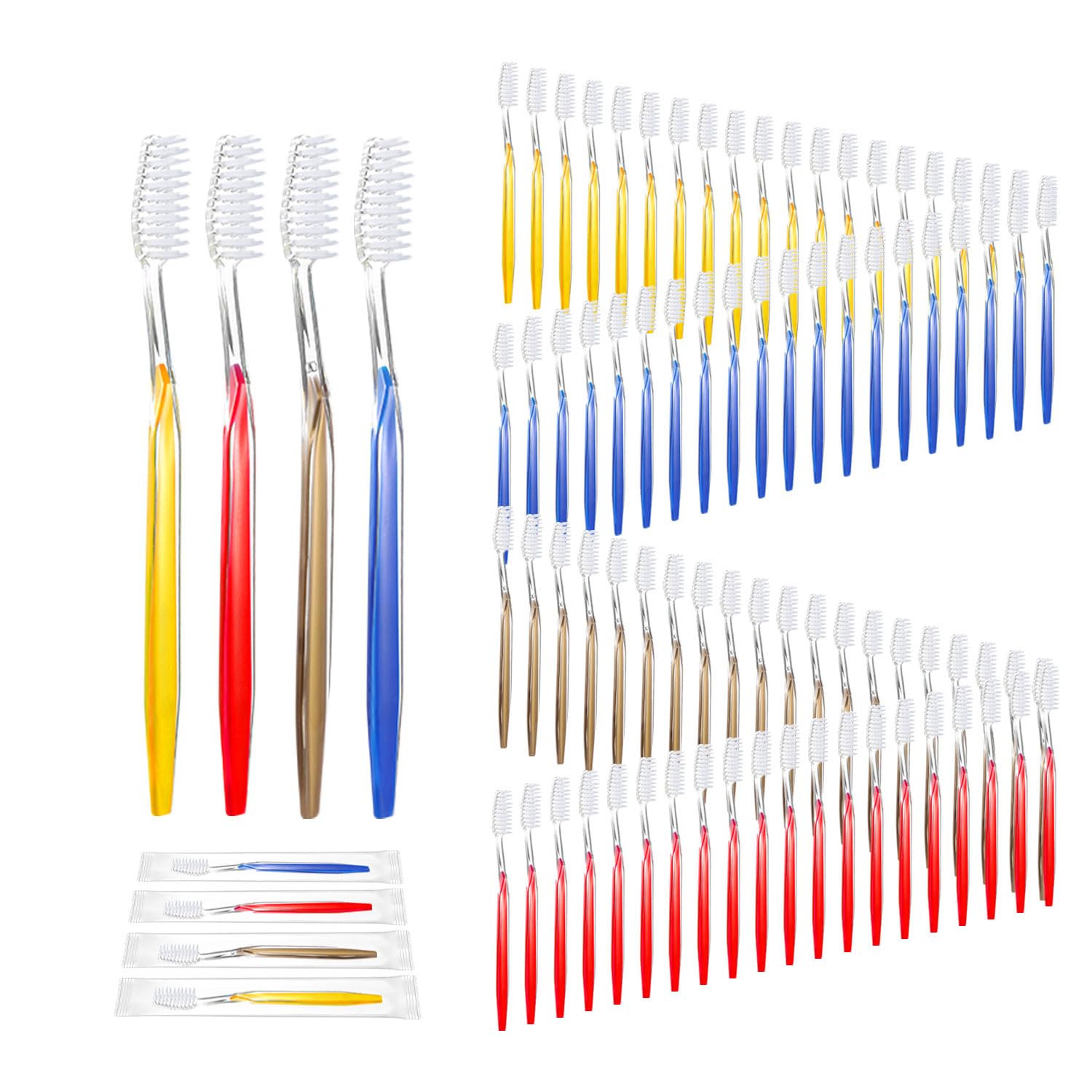 YOUKE OLA 400 Pack Disposable Toothbrushes Individually Packaged Multi Color Pack Affordable Bulk Pack of Disposable Manual Tooth Brush Perfect for Hotel, Guest, Camping, Travel, Giveaways | Medium