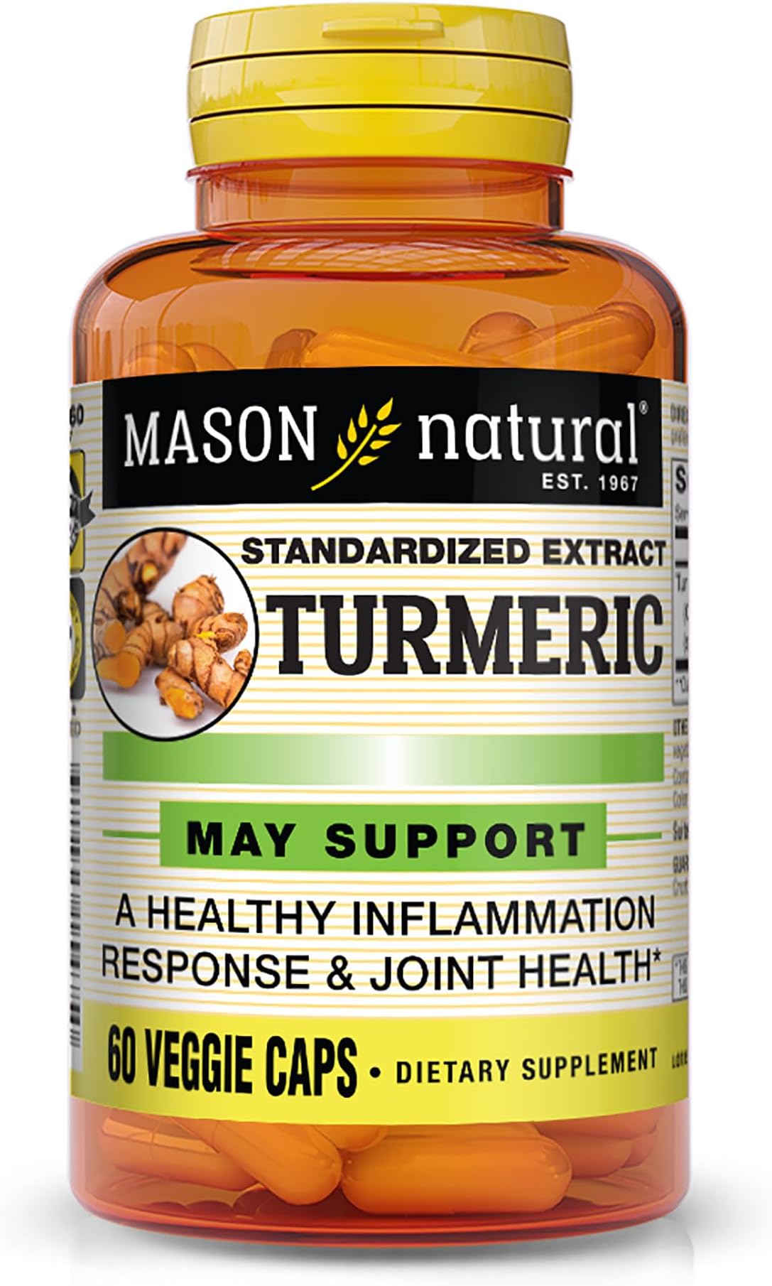 Turmeric 500 mg, with 95% Curcuminoids, Supplement for Overall Wellness & Joint Support, 60 Plant-Based Veggie Capsules