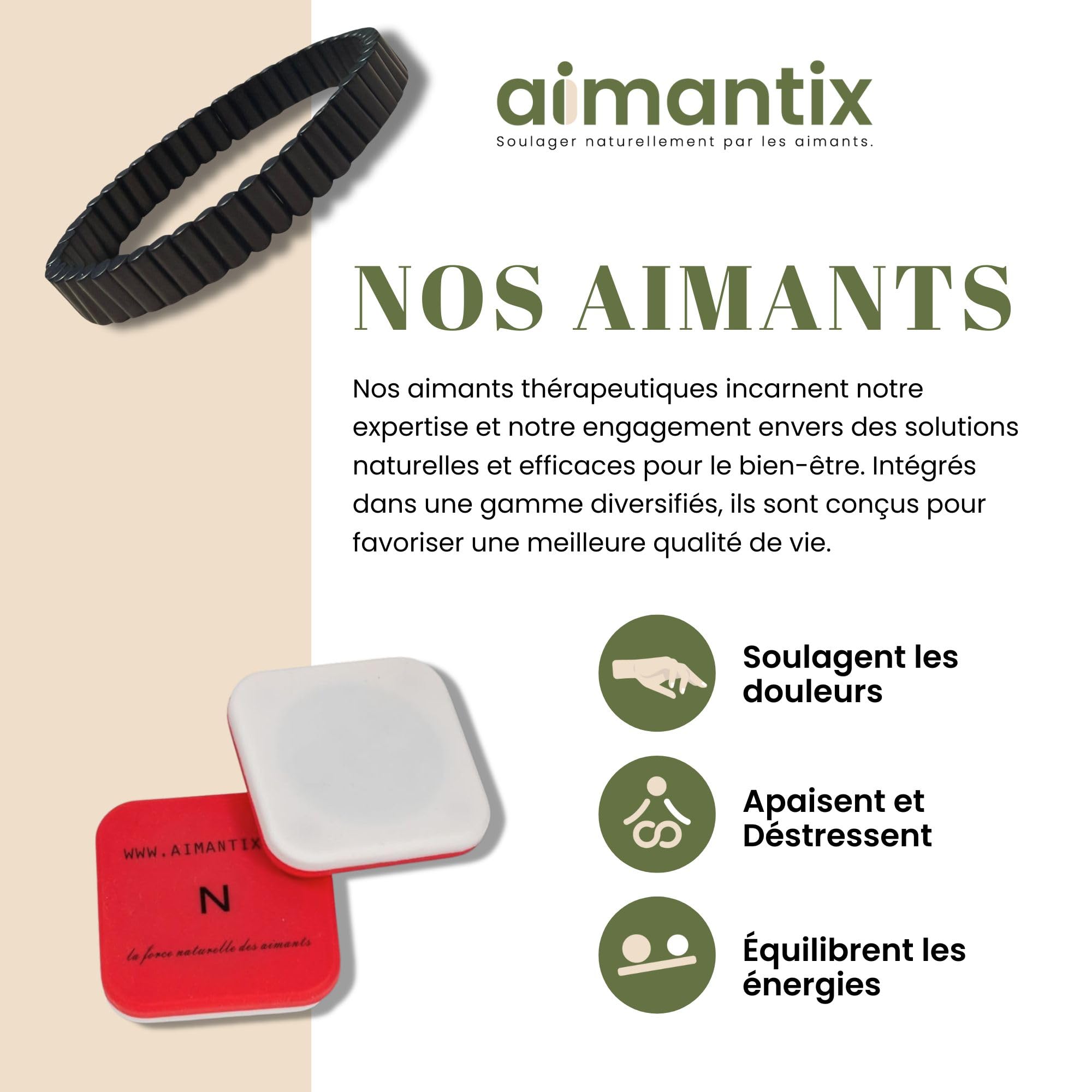 Bracelet Magnétique - Soulagement Naturel des Douleurs de la Main à l’Épaule - Améliore la Circulation Sanguine et Apaise les Fourmillements - Ajustable et Efficace