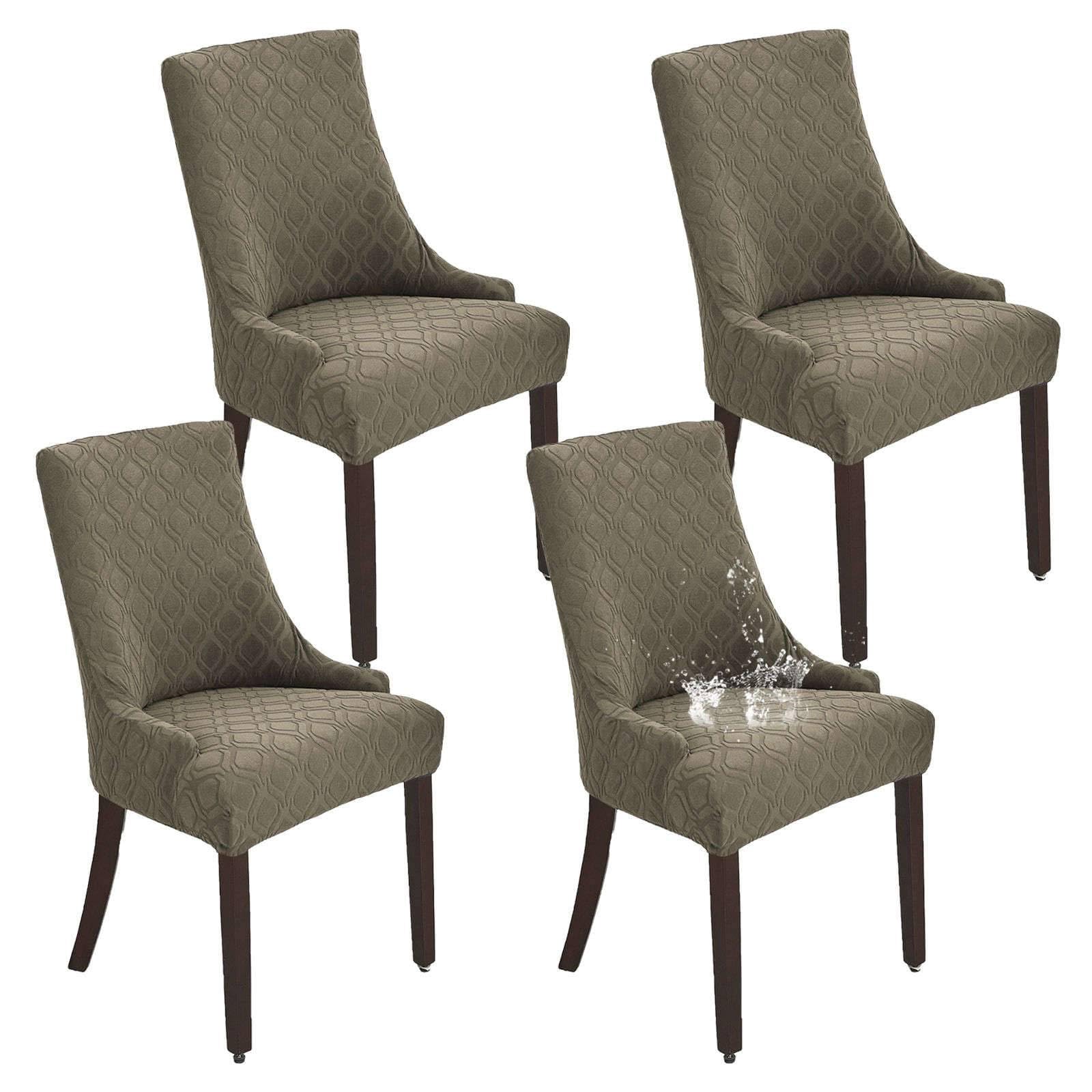 ZRCYXDW Waterproof Wingback Side Chair Slipcover, Stretch Wingback Chair Cover Slipcover Removable Dining Chair Covers Washable For Banquet Decoration-Taupe-Set of 4