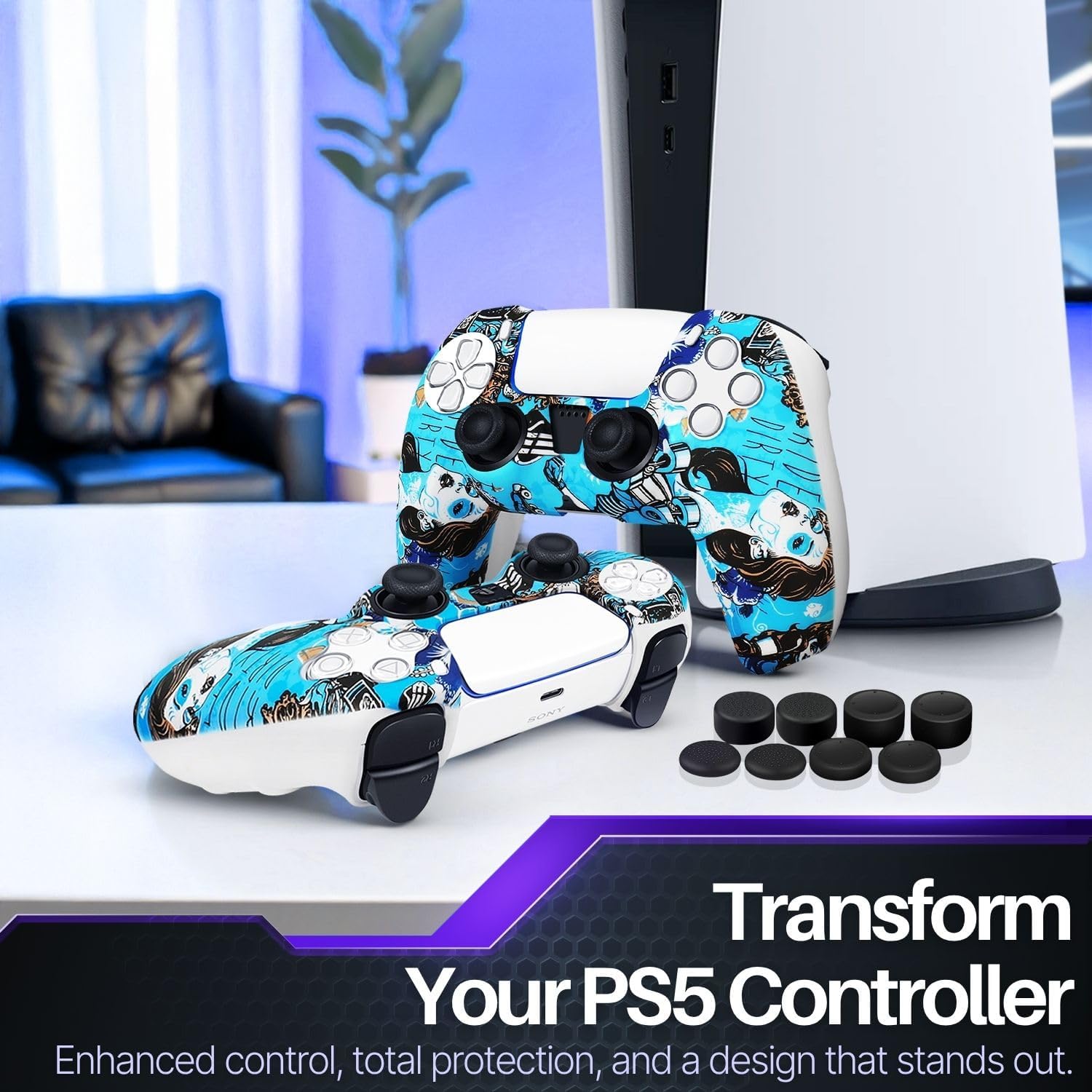 TNP Controller Case for PS5 Silicone Controller Skin for Dualsense Cover + 8 Pro Thumb Grips Set Sony PlayStation 5 Skins Accessories Roll Rumble with Ergonomic Textured Grip - Image 2