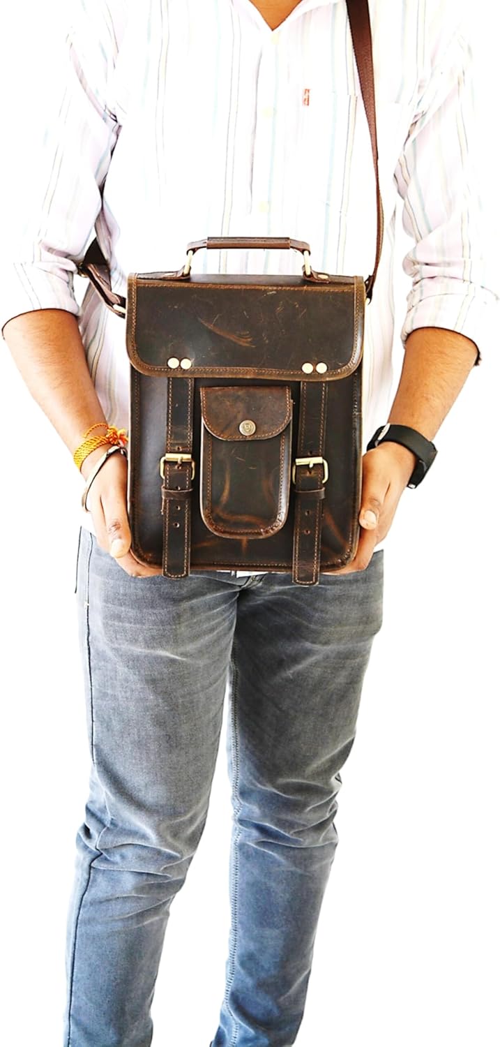 URBAN DEZIRE Men's Genuine Leather Small Briefcase Messenger Satchel Ipad Tab Tablet Bag 11 compatible with Apple product - Image 5