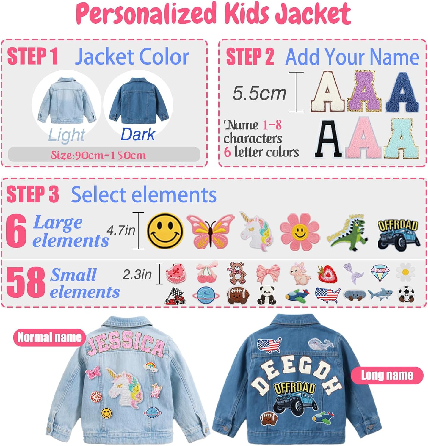 Personalized Kids Denim Jacket with Names Custom 1-12 Years Old Girls Boys Jean Jackets Long Sleeve Clothes Spring&Fall Outerwear Jackets Birthday Christmas Gifts Back to School Clothes image 3 of 6 B0FNR14ZB9
