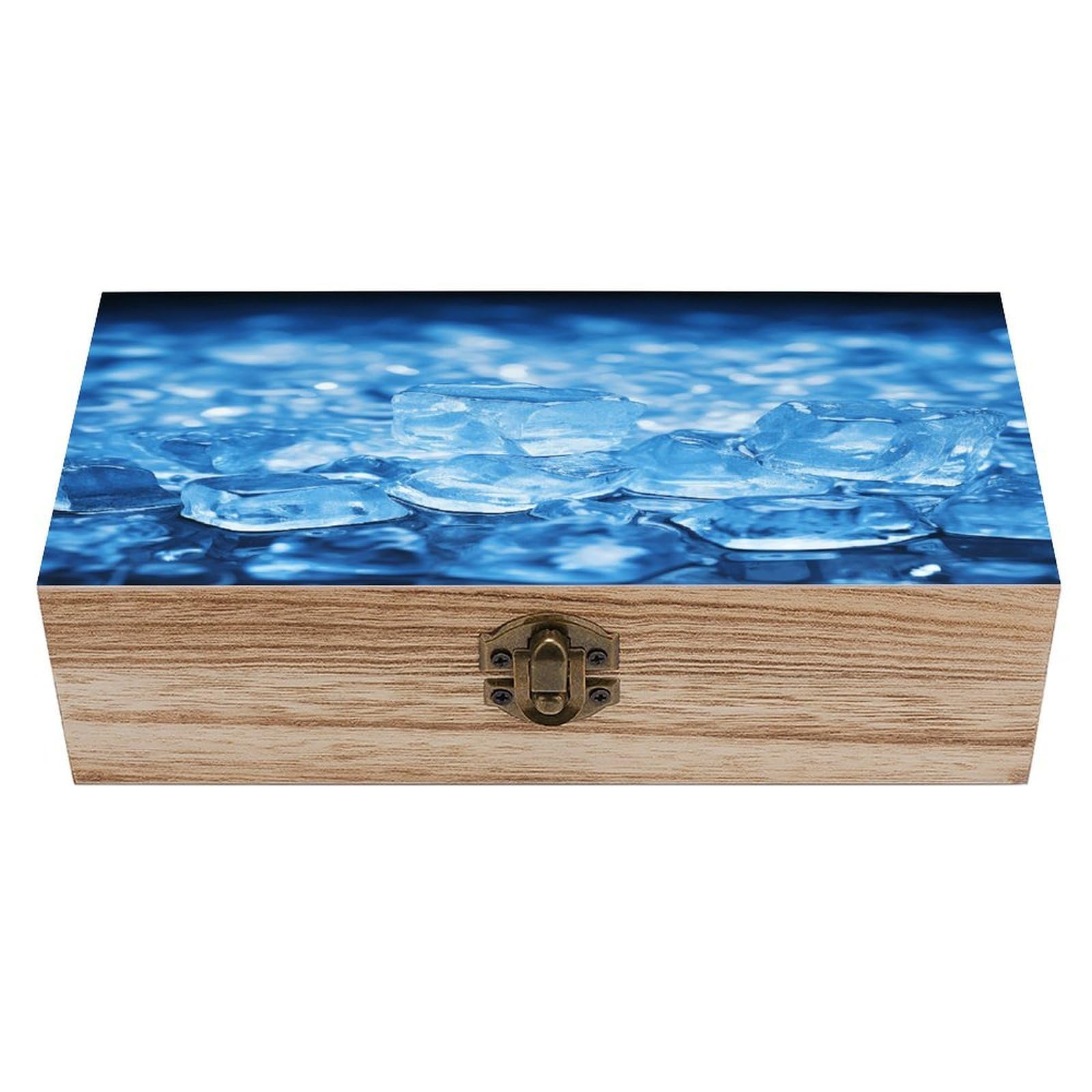 VstaDank Blue Ice Cube Background Wooden Storage Box Wooden Keepsake Box with Hinged Lid Exquisite Solid Wood Decorative Jewelry Case Memory Box for Jewelry Photos Letters Crafts Trinkets