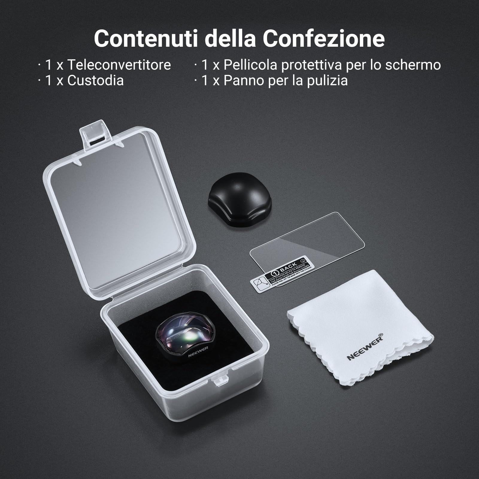NEEWER Teleconvertitore Compatibile con DJI Osmo Pocket 3/Pocket 4/Xtra Muse, Lente Magnetica in Vetro Ottico HD Multistrato a 4 Elementi e 3 Gruppi, Accessori per Action Camera Gimbal, LS-84