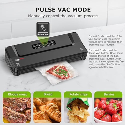 Vista 5 de Bonsenkitchen Máquina selladora al vacío Sellador de alimentos compacto para almacenamiento de cocina y preparación de comidas Múltiples modos
