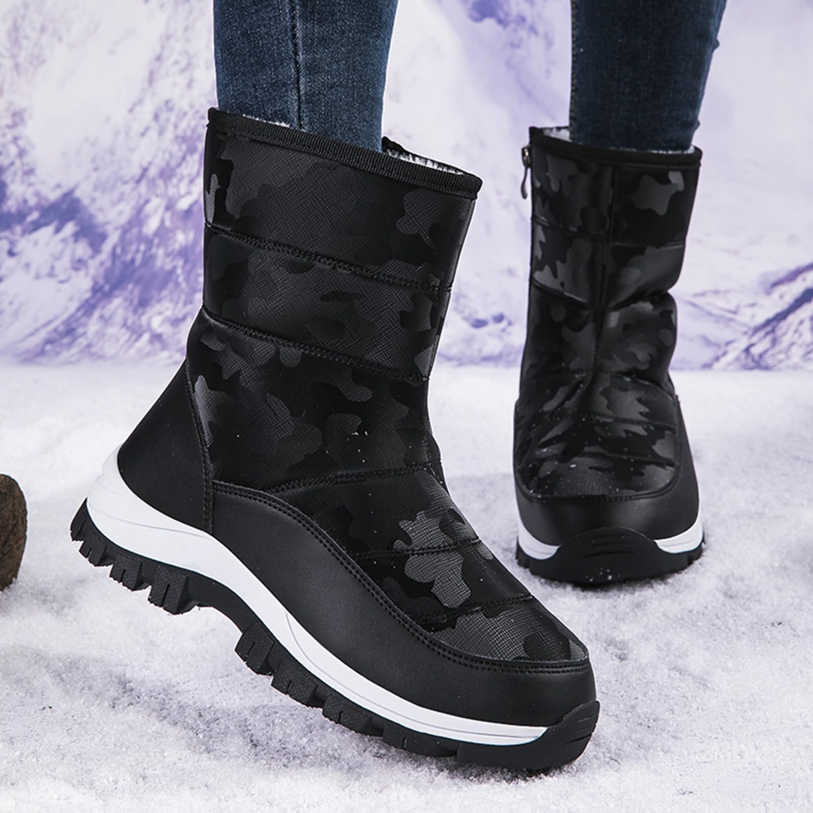 CUTEHEELS Damskie outdoorowe wodoodporne buty śniegowe, antypoślizgowe i trwałe, zimowe buty trekkingowe na zimną pogodę, do wędrówek, na kemping