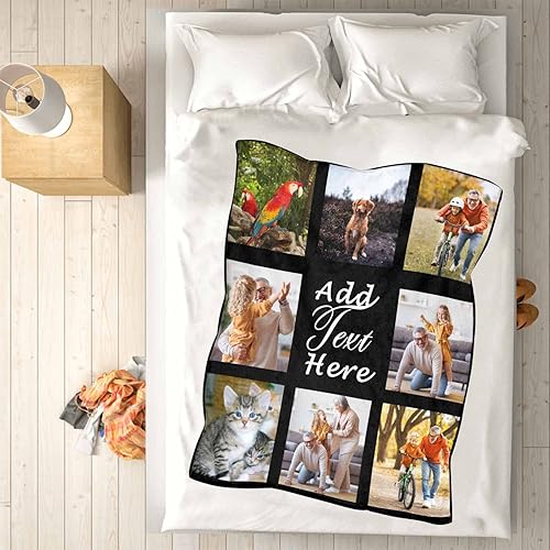 Miniatura 6 de Manta personalizada con texto fotográfico, fabricada en Estados Unidos, 8 fotos, mantas personalizadas con imágenes propias para papá, mamá,