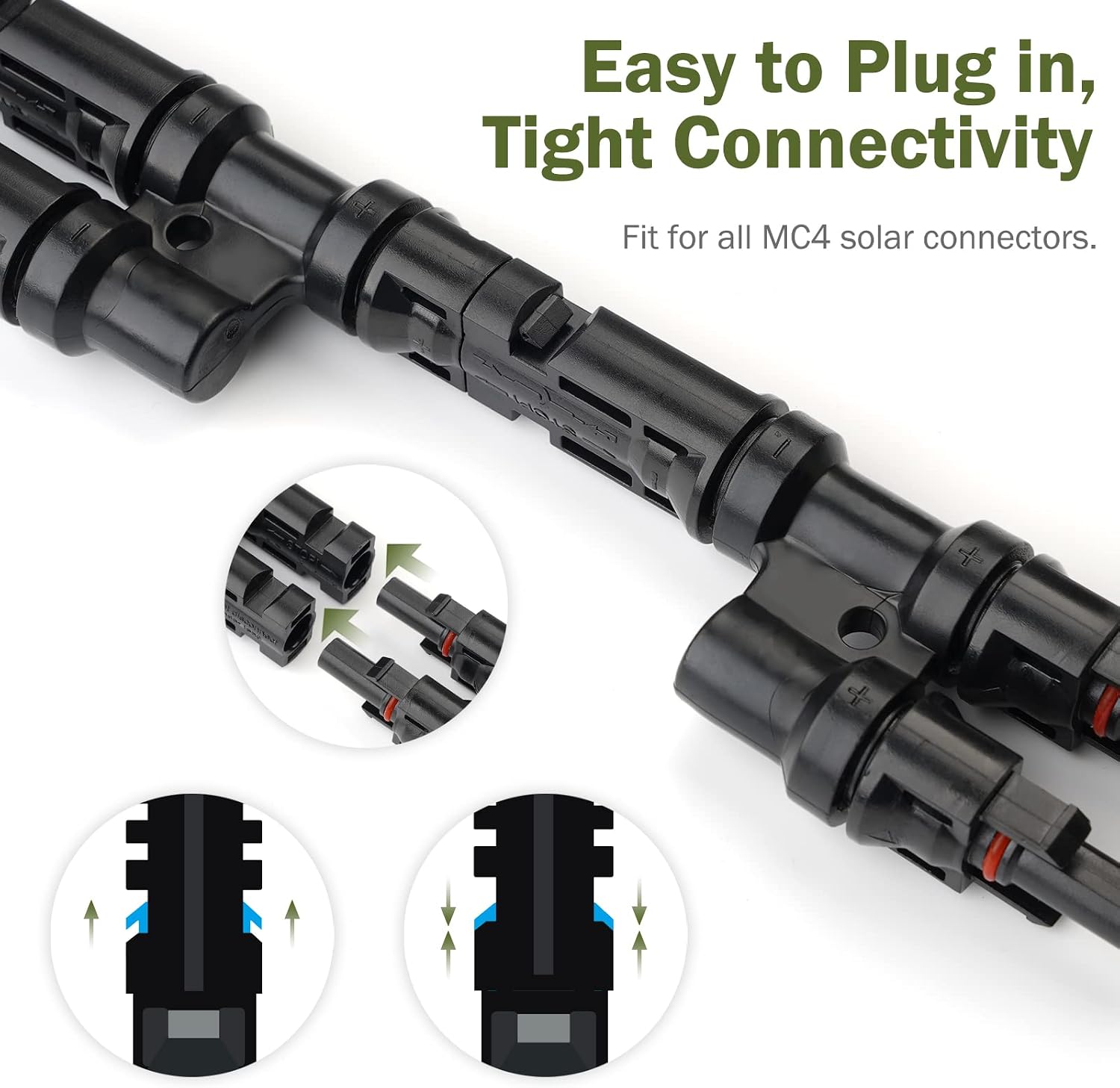 HQST Solar Branch Connectors Y Connector in Pair MMF+FFM for Parallel Connection Between Solar Panels (5 Pairs)