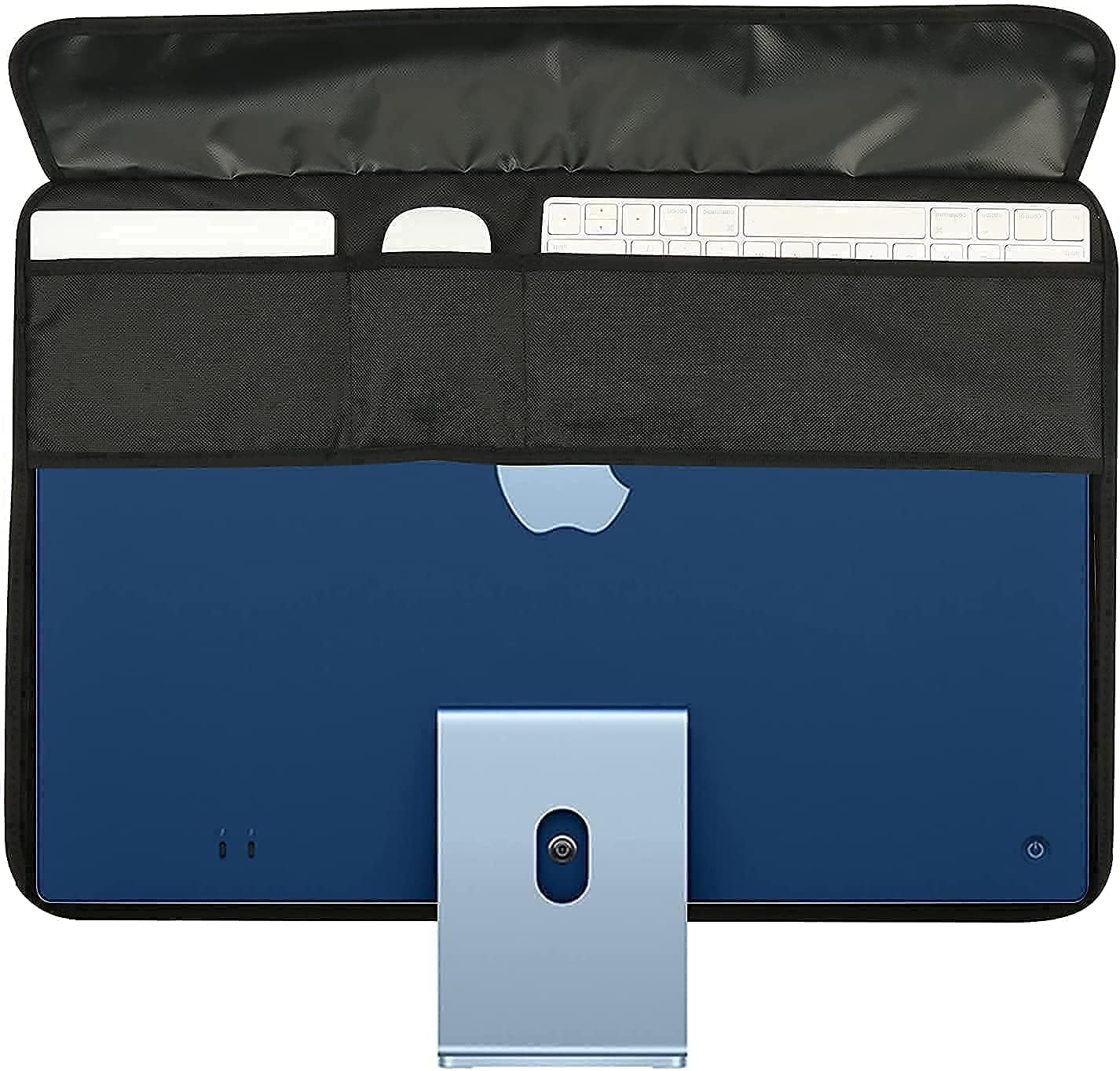 WESAPPINCcomputer Monitor Dust Cover for iMac 24”, PU Leather Protective Screen Dust Cover Sleeve with Rear Pocket Compatible with iMac 24 inch (24 inch, Dark Blue)
