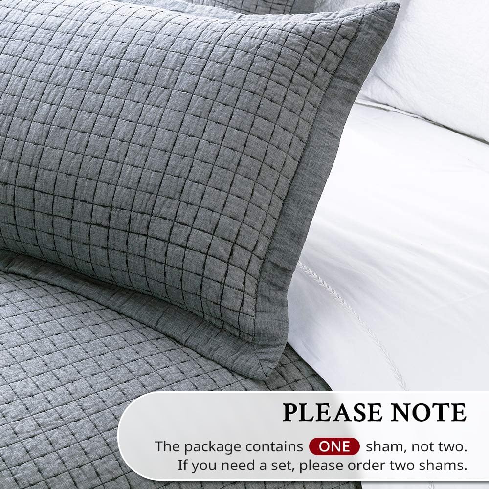 ELEGANT LIFE HOME Cotton Yarn Dyed Chambray Collection Cotton Fill Channel Stitch Washed Standard Pillow Sham Gray Color, 20’’ x 26’’+1.75’’ Flange (1Piece) - Image 5