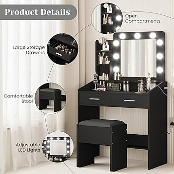 Amazon.com: Patikuin Vanity Desk with Mirror and Lights