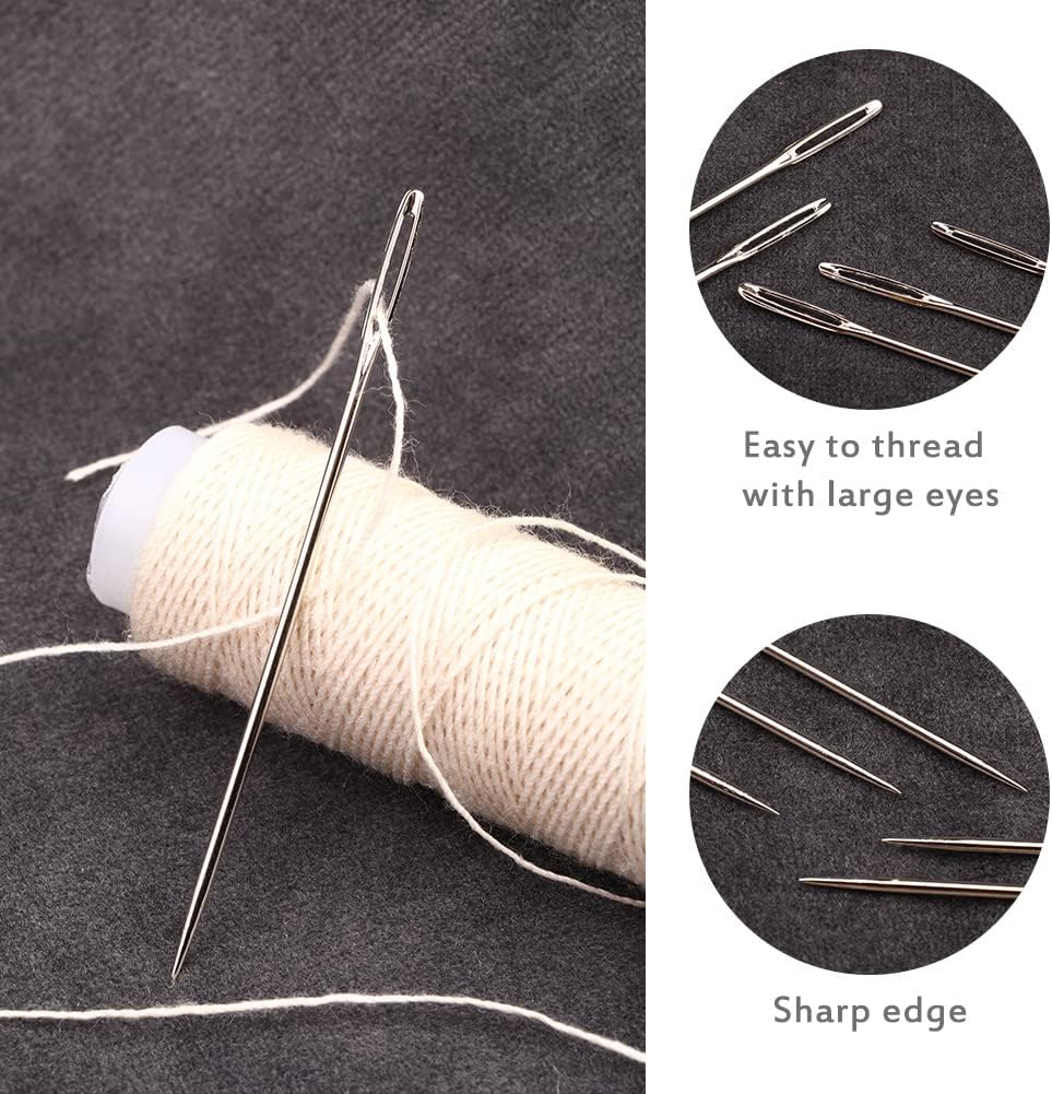 JNENERY-15PCS Large Eye Hand Sewing Needle, 2.36in Sewing Sharp Needles, Stitching Needles, Stainless Steel Yarn Knitting Big Eye Sewing Needles with Ebony Wooden Needle Case : Everything Else