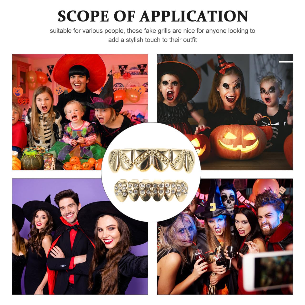 PACKOVE Unique Hip Hop Mouth Grills Teeth Dentures for Women Men for Halloween and Festive Events, Golden - Image 4