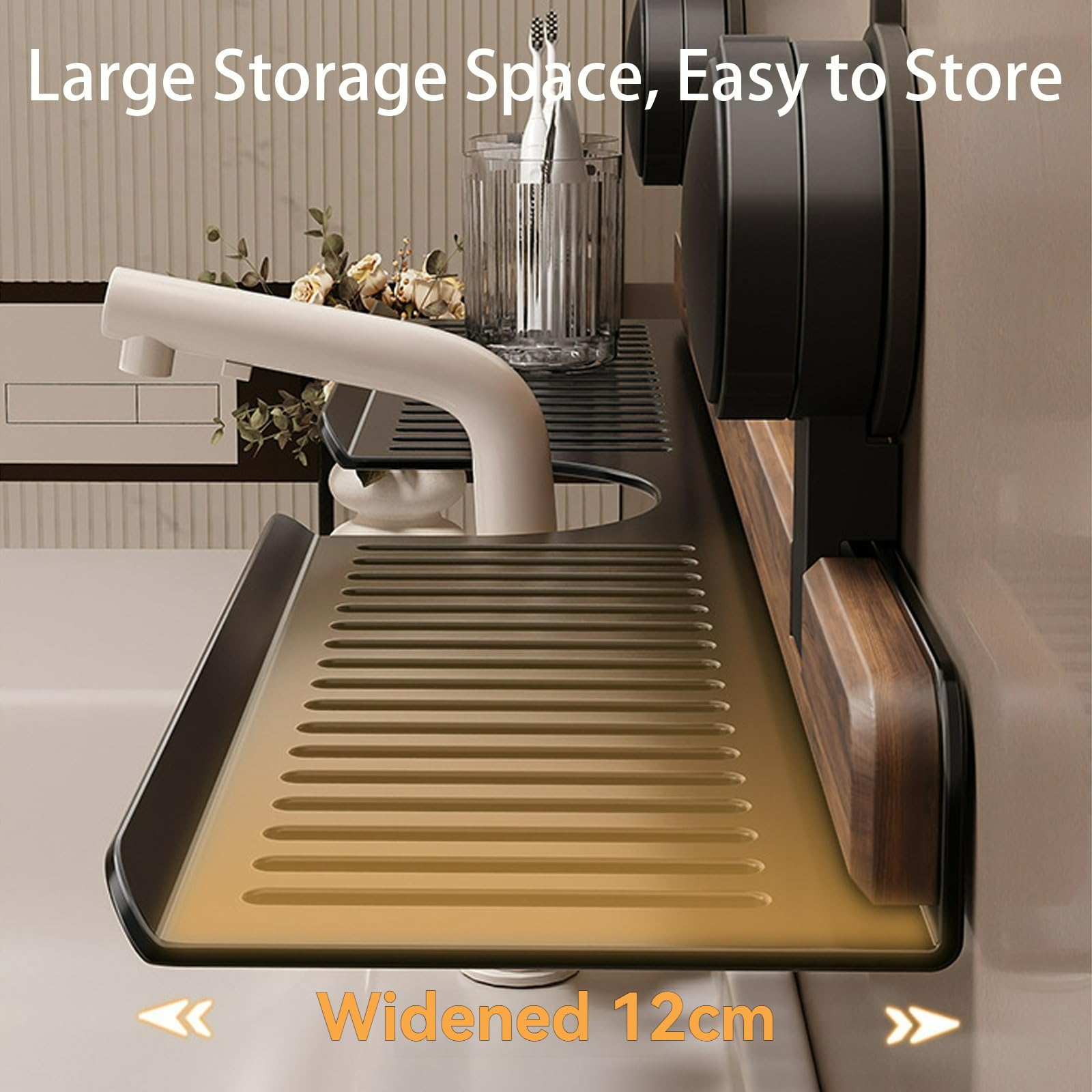 Estante de baño con ventosa de nogal – Nizer sin taladro para fregadero y vani organizador de ducha de aluminio que ahorra espacio (M blanco)