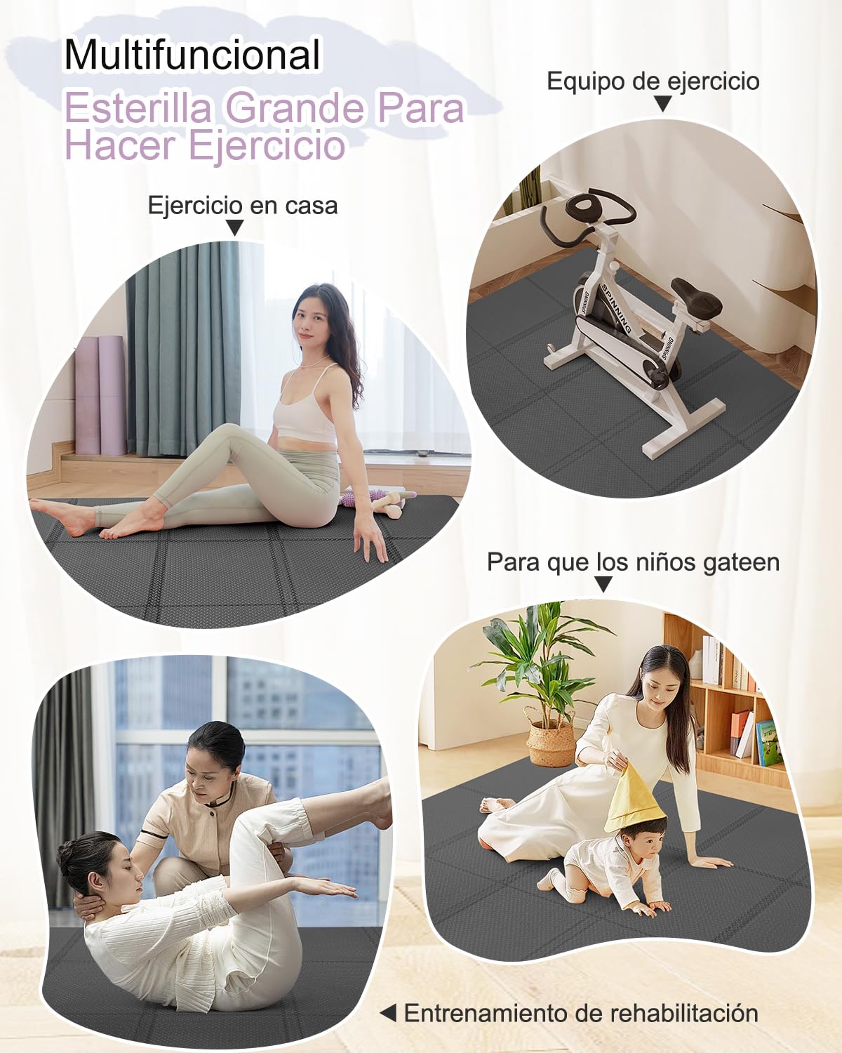 Esterilla de yoga plegable XXL, 200 x 130 cm, antideslizante, TPE, esterilla de gimnasia, 5 mm/10 mm de grosor, esterilla deportiva con bolsa de transporte para casa, viajes, pilates
