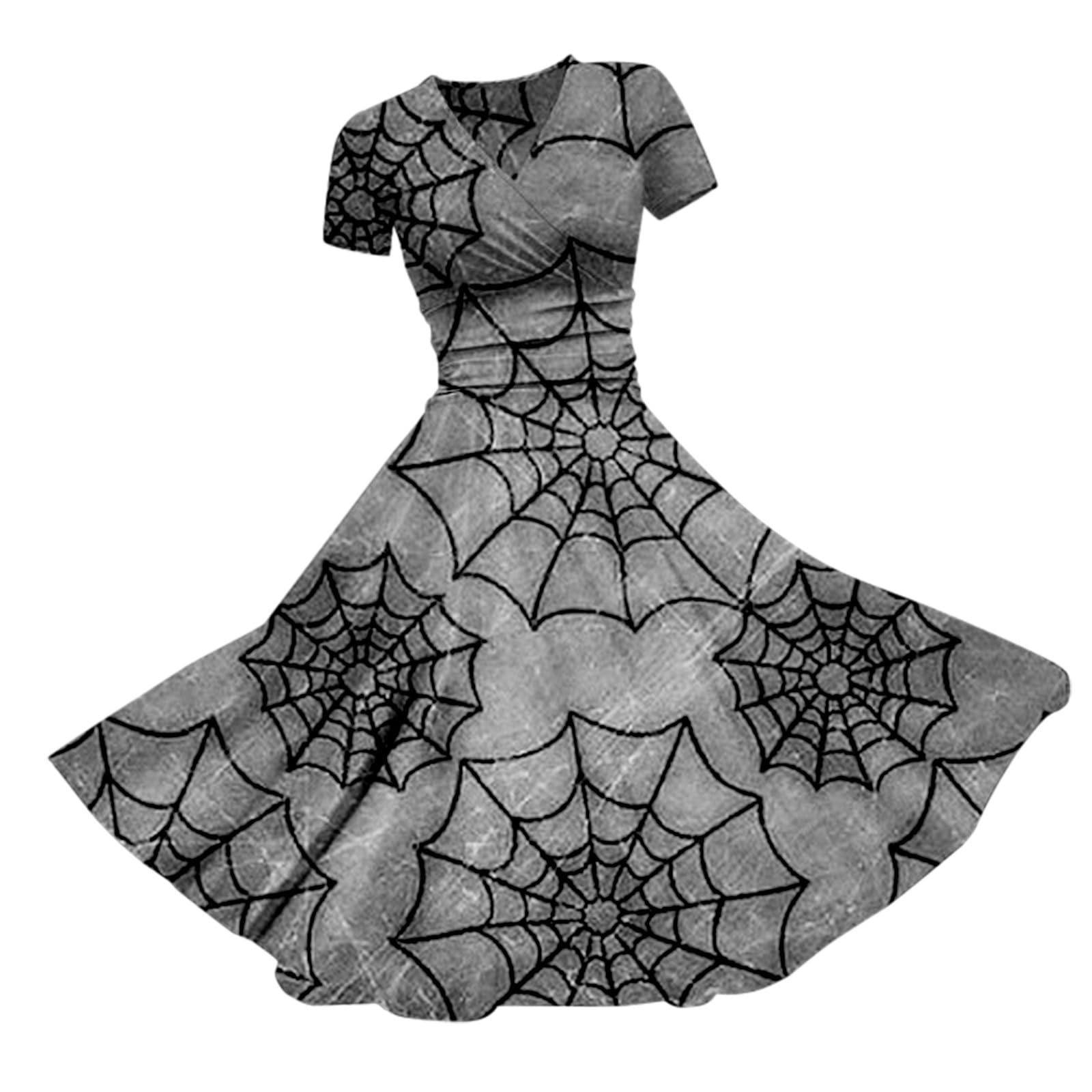 HUIFUAO Halloween Dresses for Women Scary Bloody Fancy Dress Plus Size Halloween Costumes V Neck Short Sleeve Party Evening Horror Festival Cosplay Outfits Clothes (Z15-Grey, L)
