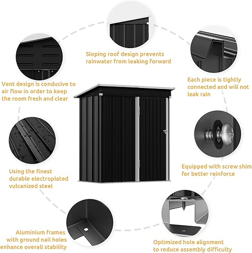 Miniatura 4 de UDPATIO Cobertizo de almacenamiento para exteriores de 5 x 3 pies, cobertizo de jardín de metal para bicicleta, cubo de basura, herramienta,