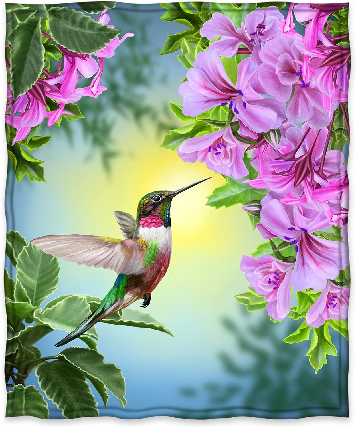Jekeno Hummingbird Floral Blanket Gifts for Women Kids Girls Mom Wife Birthday Mother's Day Presents Home Bedroom Pink Flowers Bird Decor Soft Cozy Lightweight Plush Throw Blanket 50"x60" - Image 2