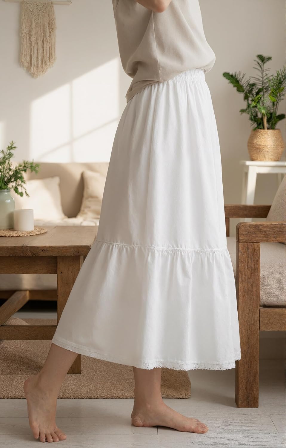 Women Half Slip Viscose Linen Underskirt Vintage Dress Extender Elastic Waist