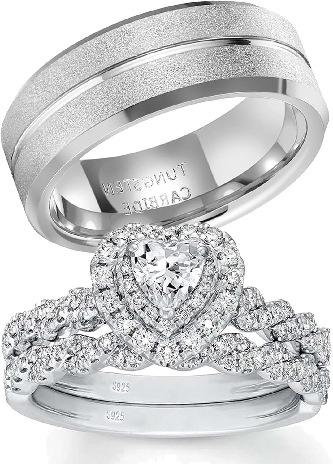 Couple Rings White Gold Plated 925 Sterling Silver Ring 1CT Heart AAAAA CZ Women Wedding Ring Sets Men Wedding Band