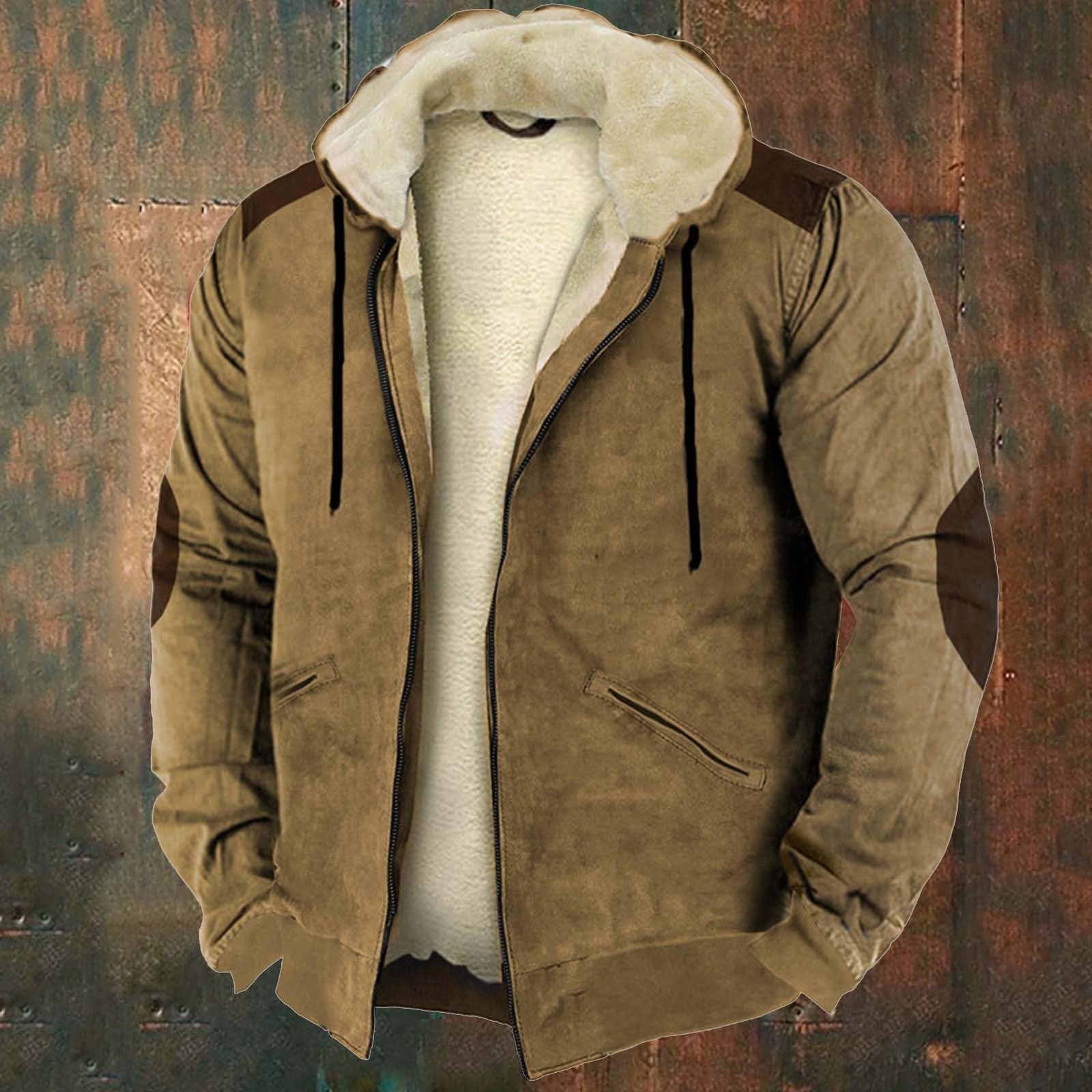 Generisch Giacca in pile da uomo per attività all'aperto, invernale, grandi dimensioni, calda giacca con cappuccio con tasche e cerniera, giacca da lavoro per attività all'aria aperta, per le mezze