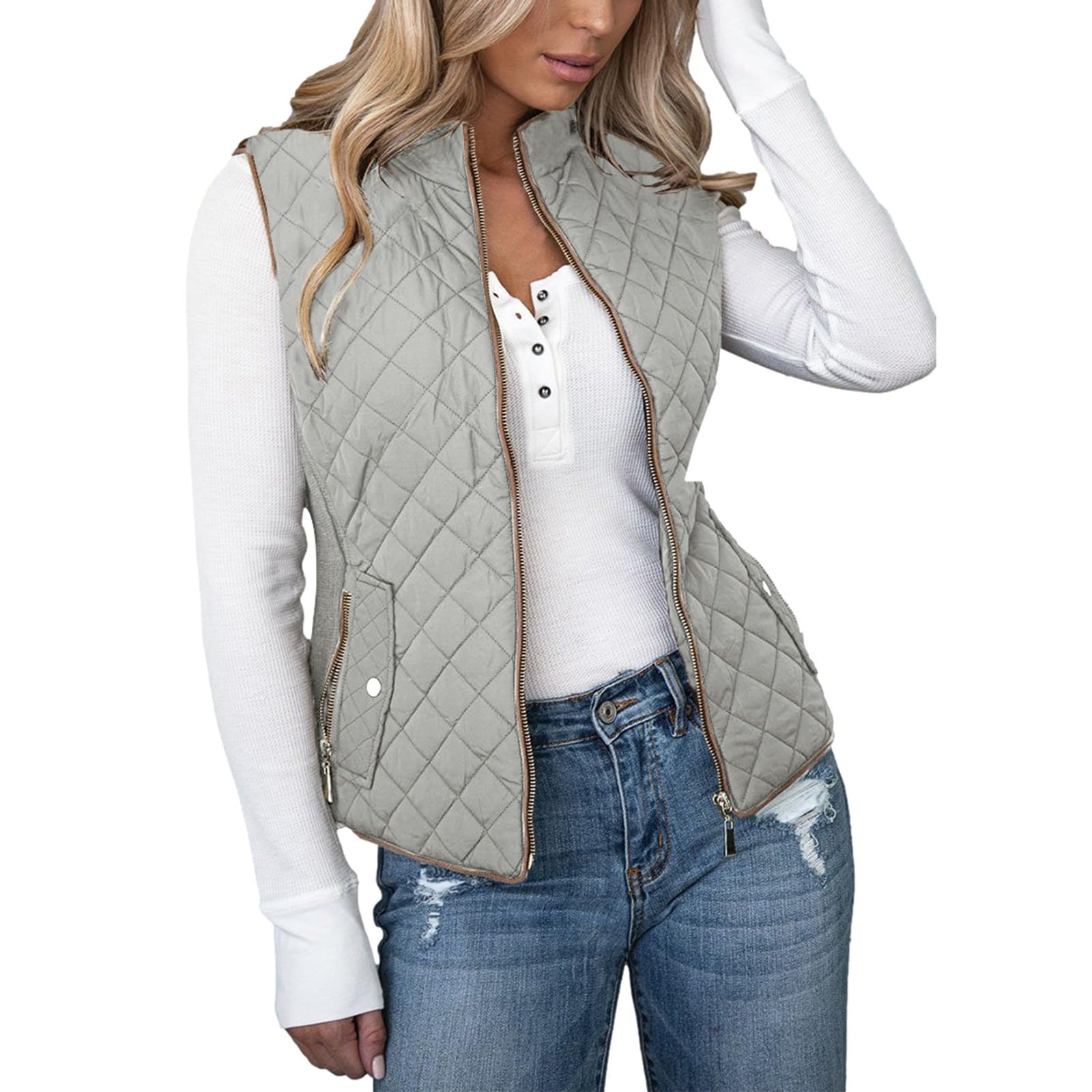 SGSD Daunenweste Damen Lange Westen Mantel Lange Daunenweste GroßE GrößE Winterjacke Leichte Longweste Frauen Warmer Steppweste Leicht Einfarbig Outdoor Jacken Winddichte Ärmellose Jacke Outdoorwear