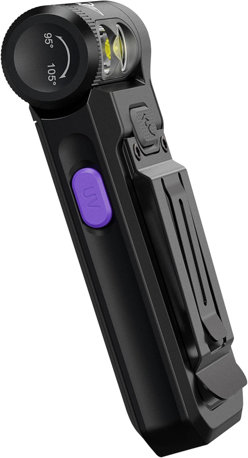 Fenix SW05R-UV Clip-on UV Flashlight, 150 Lumens, USB-C Rechargeable, Built-in Battery (Black)
