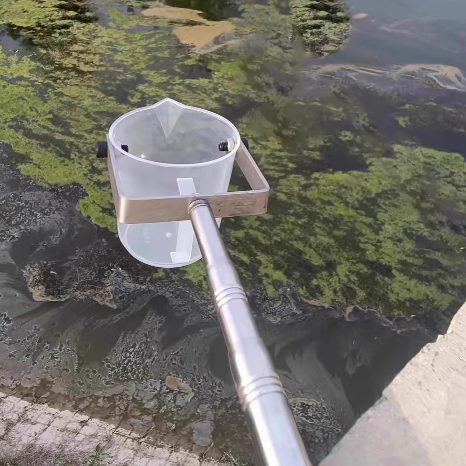 Schöpfkellen-Wasserprobenahmestab, Teleskopstange für Wasserqualitätsprobennehmer zur Umweltprüfung, Vertikaler Schwenk-Schöpfkellen-Probennehmer für Labor/Teich/Flüsse (1000-ml-Be