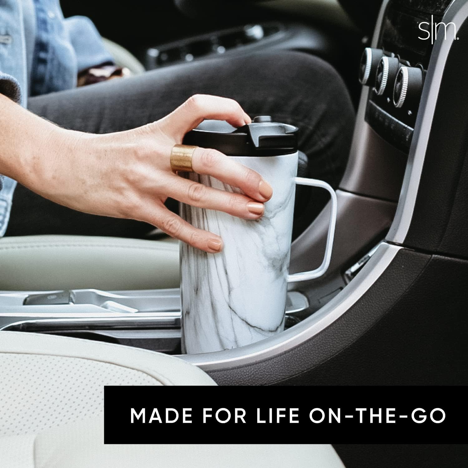 Simple Modern Travel Coffee Cup with Lid and Handle | Reusable Insulated Stainless Steel Iced Coffee Mug Cold Brew Tumbler and Tea Cup Cupholder Friendly | Scout Collection | 18oz | Winter White