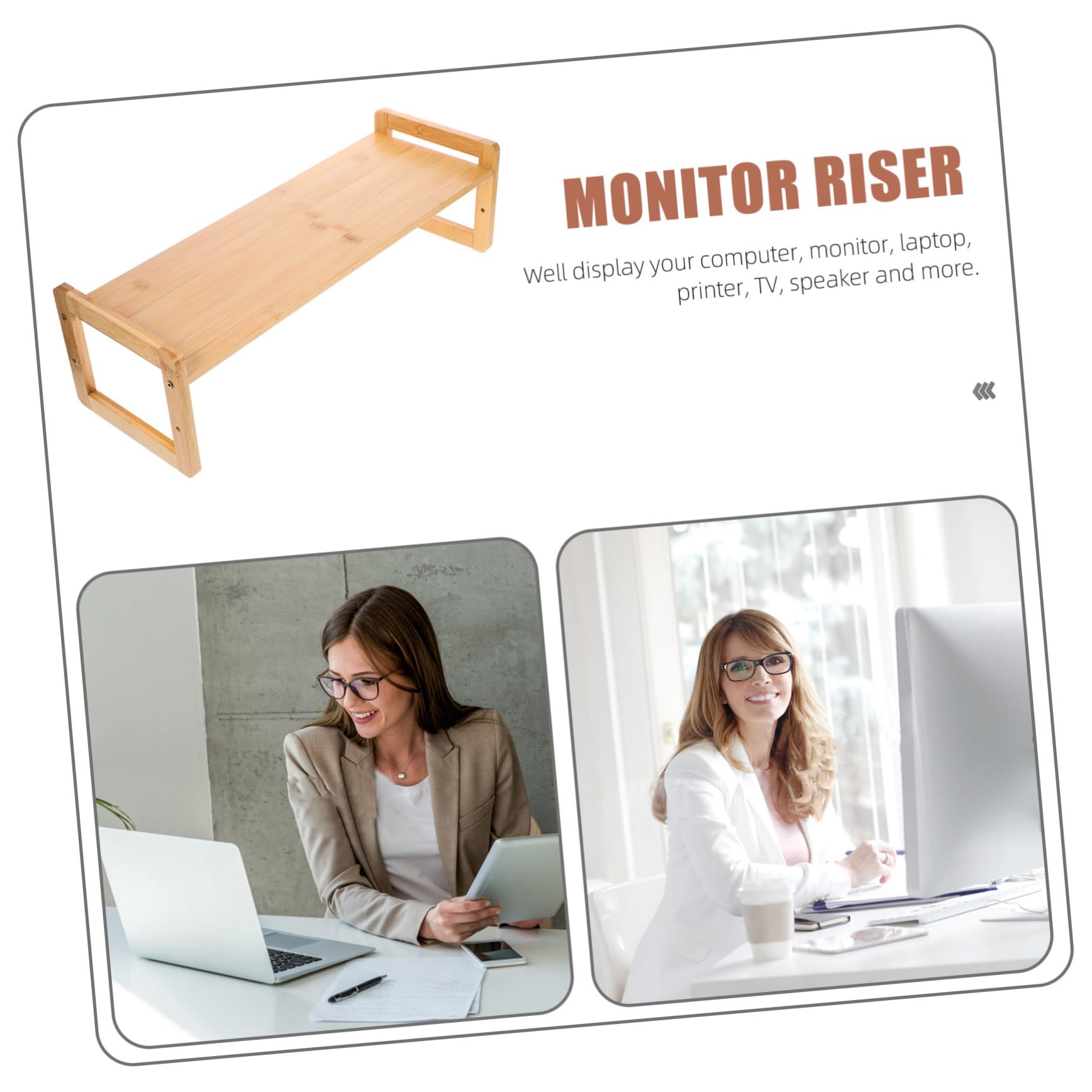 Supporto Monitor da Scrivania in Bamboo Ergonomico Rialzo Compatto per Computer con Elevata capacità di Carico Regala Benessere e Migliora l’Assetto per Ufficio e Casa