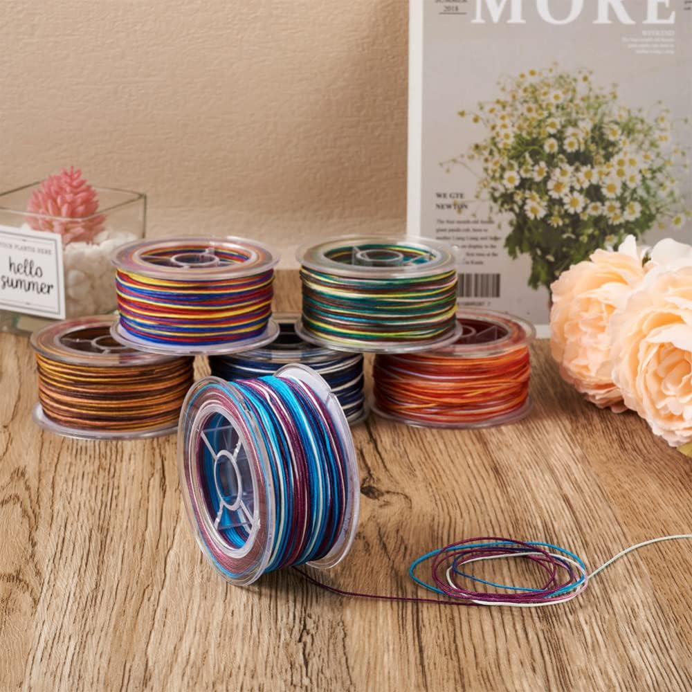 Cheriswelry 6Rolls 0.8mm Segment Dyed Polyester Thread Colorful Polyester Threads Jewelry Beading String Knotting Cord for Weave Jewelry Making Knotting Handicrafts