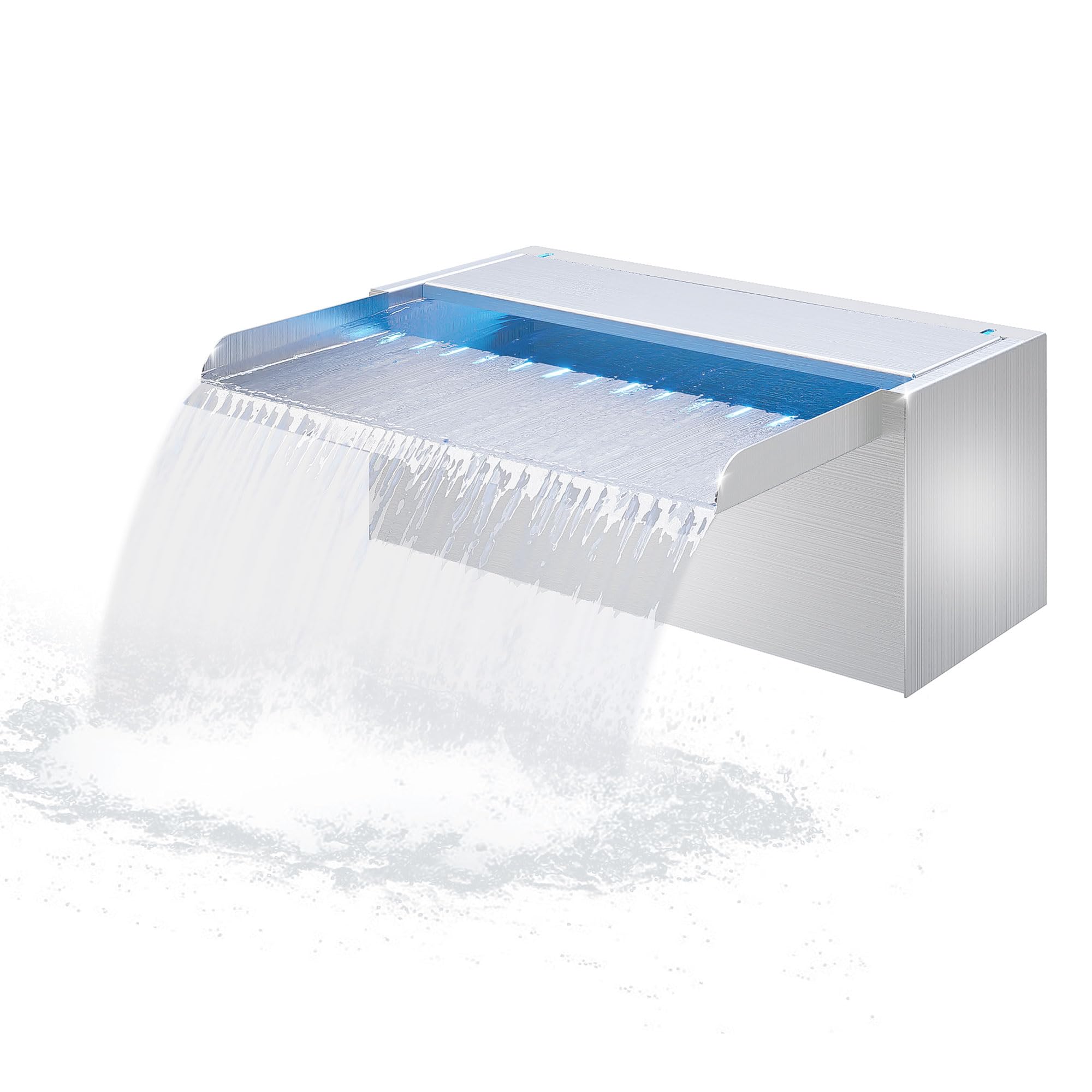 LONGRUN 30CM Pond Waterfall Blade,304 Stainless Steel Pool Fountain with Water Pump and 7 Colors Bluetooth LED Light,Complete Waterfall & Stream Kits for Outdoor Water Features — image 1