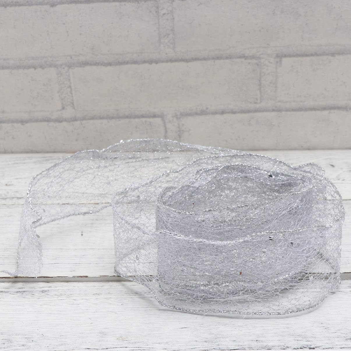 Christmas Wire Ribbon Gift Ribbon Wired Silver Edged Organza Sheer Glitter for Home Shop Bar Decoration 3pcs 2m - Image 4