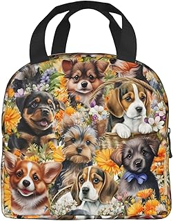 Cute Dog Lunch Bag Reusable Zipper Closure Leakproof Insulated Lunch Box Cooler Tote Bag Food Container Snack Bag