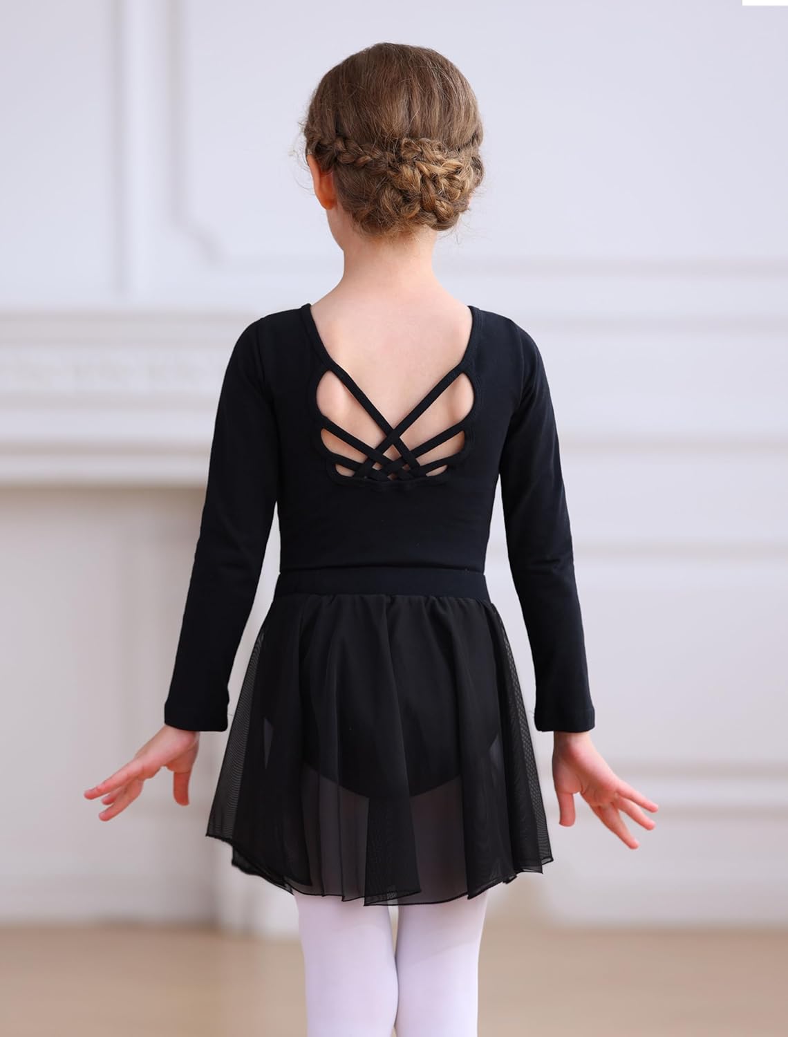 MdnMd Long Sleeve Dance Ballet Leotards for Girls Toddler Skirt Combo Ballerina Dresses Outfit Hollow Knot Back - Image 6