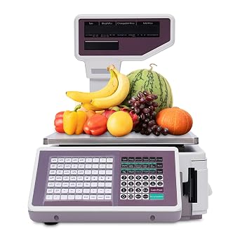 Electronic Price Computing Scale Label Printing Scale, Commercial Scale Digital Price Computing Scale Food Scale with Thermal Label Printer and Double-Sided Display Screen