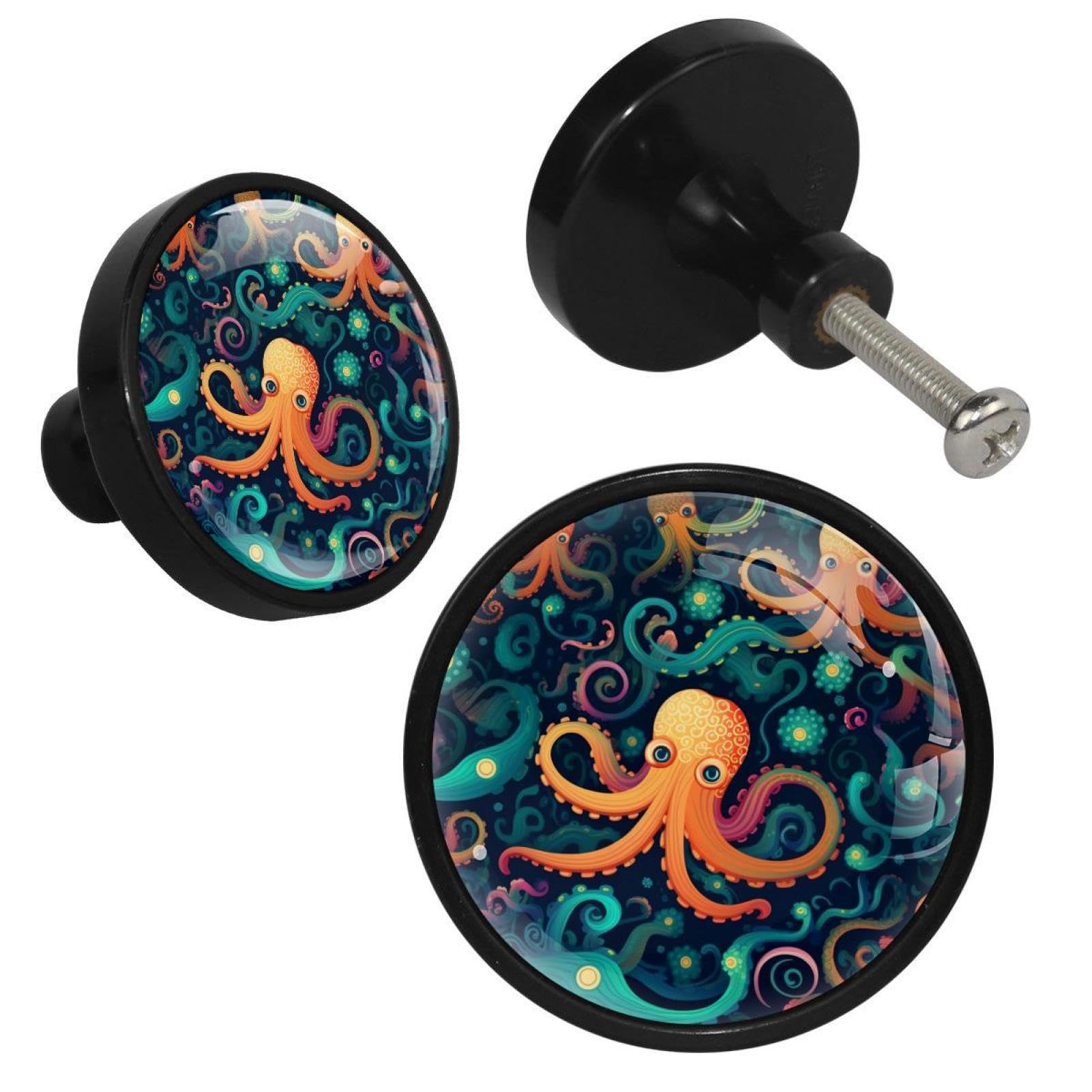 NUEAHEDN 4 Pieces Dresser Knobs for Drawer Cartoon Octopus Kitchen Cabinet Knobs Round Door Pull Handle for Home Nursery Furniture Cupboard