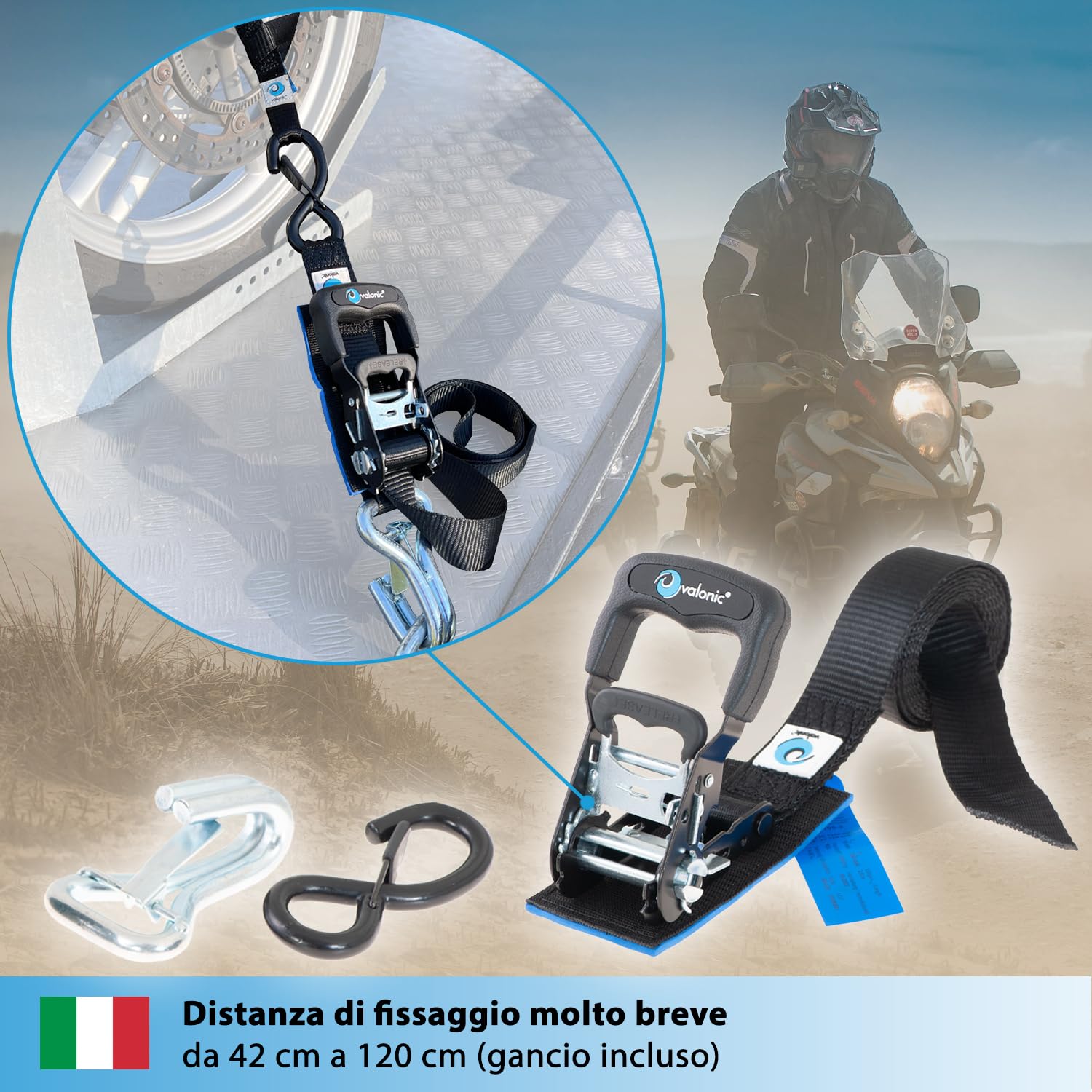 Cinghie Di Fissaggio Per Moto 2,25m - Con Ganci, Certificate TÜV, Carico 650kg, Imbottite - Foto 7