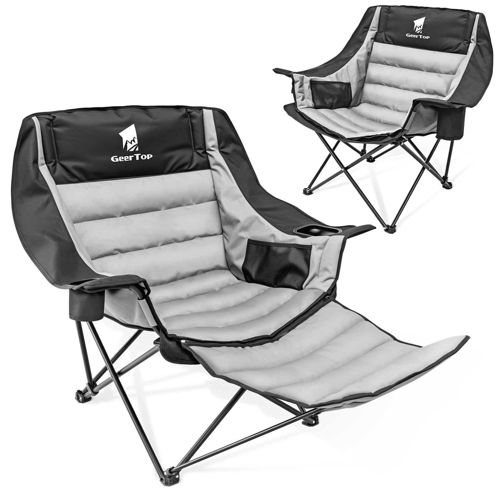Chaise camping Geertop avec repose-pieds amovible grand siège 180 kg