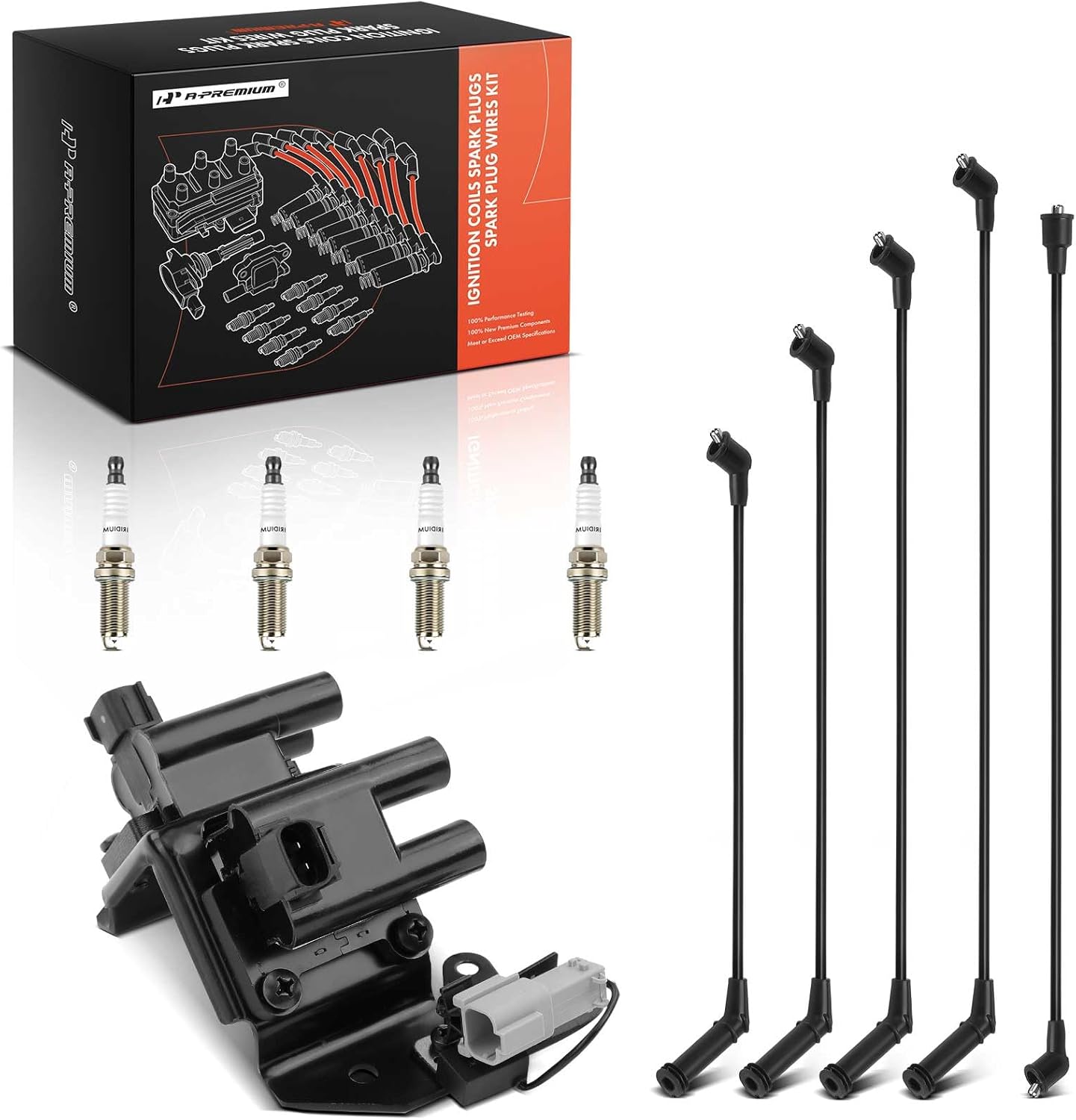A-Premium 1 Ignition Coils with 5 Wire and 4 Iridium Spark Plugs Compatible with Hyundai Accent 2000 2001 2002 2003 1.5L