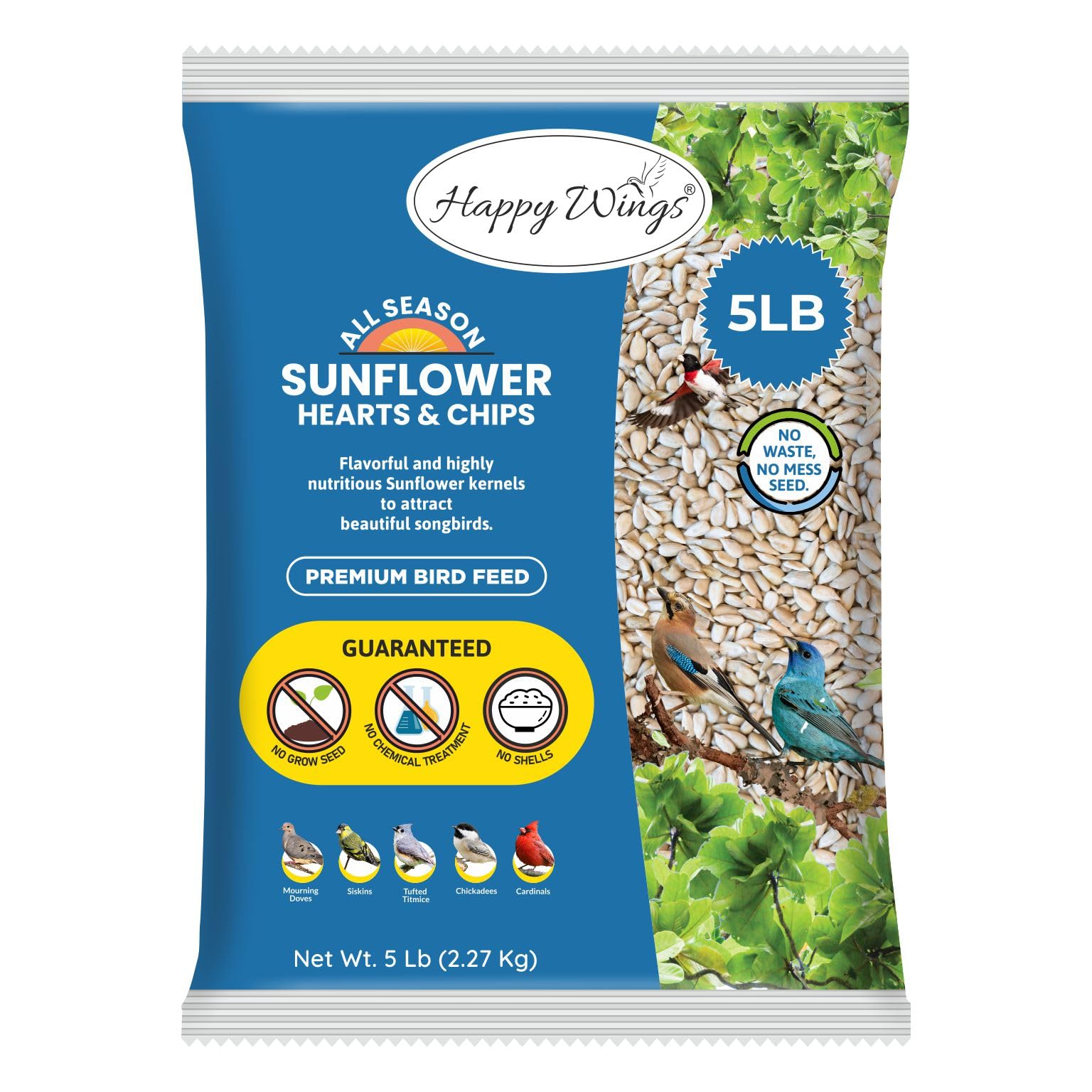 Sponsored Ad - Happy Wings Sunflower Hearts & Chips - Sunflower Kernels and Chips Bird Food - 5 Lb No Mess, No Waste I No Grow Seed | Bird Seed for Wild Birds