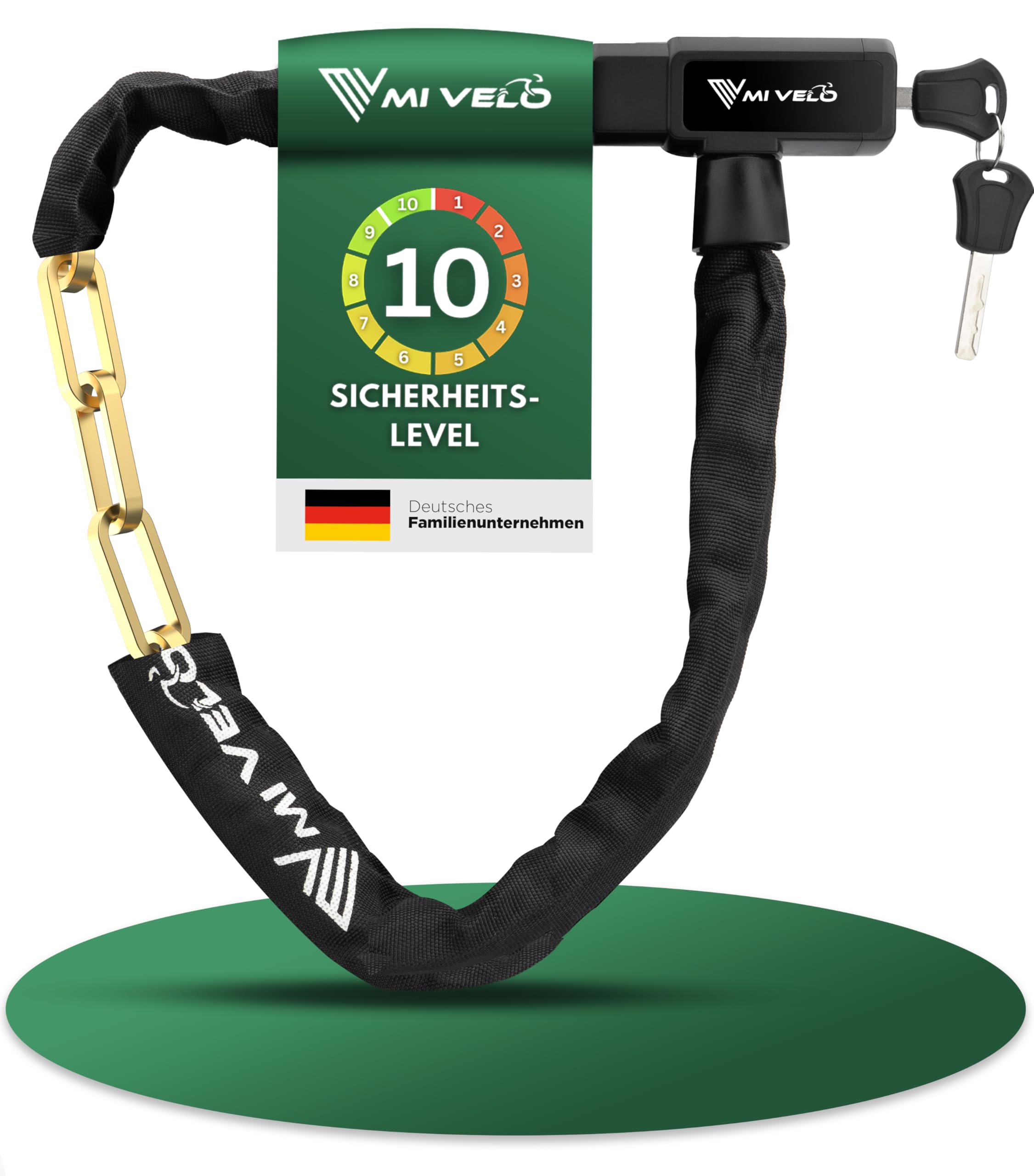 MIVELO Fahrradschloss Kettenschloss aus gehärtetem Stahl - 85cm lang I Fahrrad Schloss - Kettenschlösser hohe Sicherheit I 8mm Vierkant-Kette - Radschloss Fahrrad, E-Bike & E-Scooter (Mit Schlüssel)