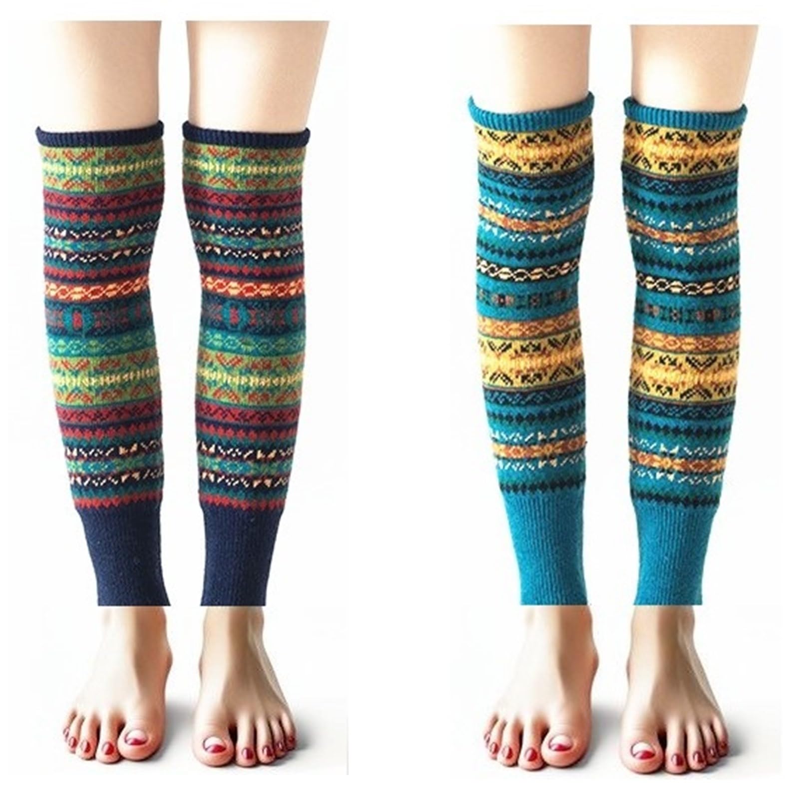2 Pairs Leg Warmers for Women Boho Bohemian Style Cable Knitted Thicker Warm in Winter for Party Sports