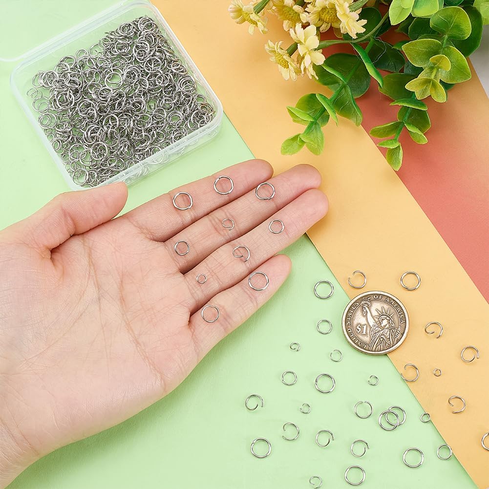 900Pcs Jump Rings 6 Style 3/4/5/6/7/8mm 304 Stainless Steel Open Jump Rings Connecting Bulk Strong Jewelry Connectors for Jewelry Making Necklace Earrings Repair