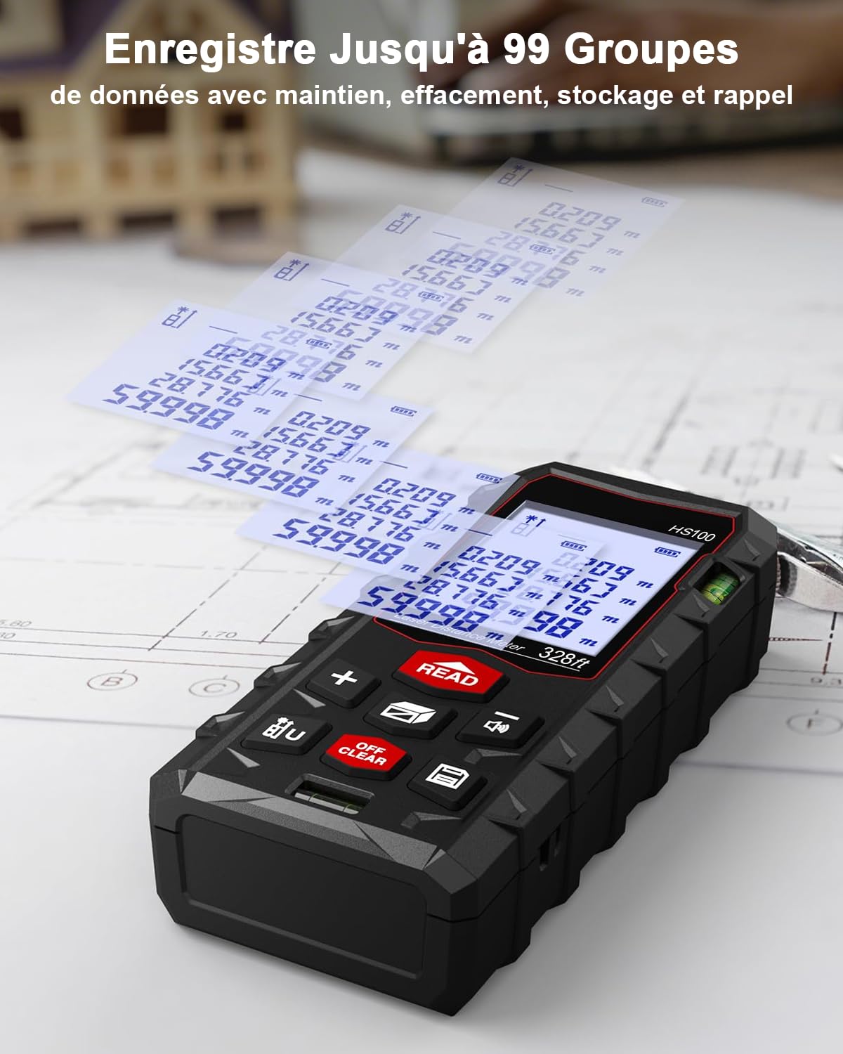 Télémètre Laser Numérique Professionnel, Mètre Laser, Portée 60m/100m, Double Niveau d’Alignement, Étanche IP54, Surface, Volume, Grand Écran LCD Rétro-éclairé, Intérieur Extérieur