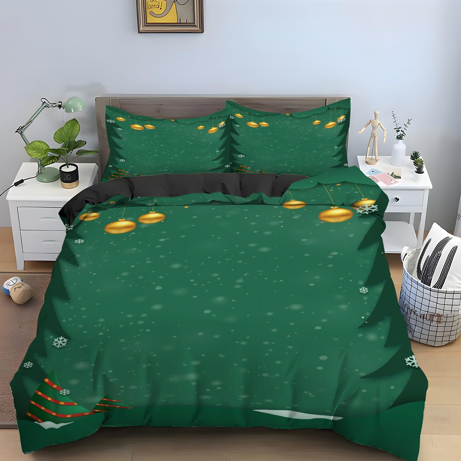 Parure de lit Noël 240x260 avec housse de couette boules de Noël