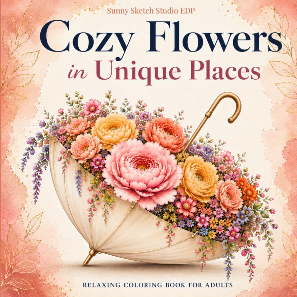Cozy Flowers in Unique Places: Relaxing Coloring Book for Adults with Cute & Cozy Floral Designs (Cozy Floral Escape)